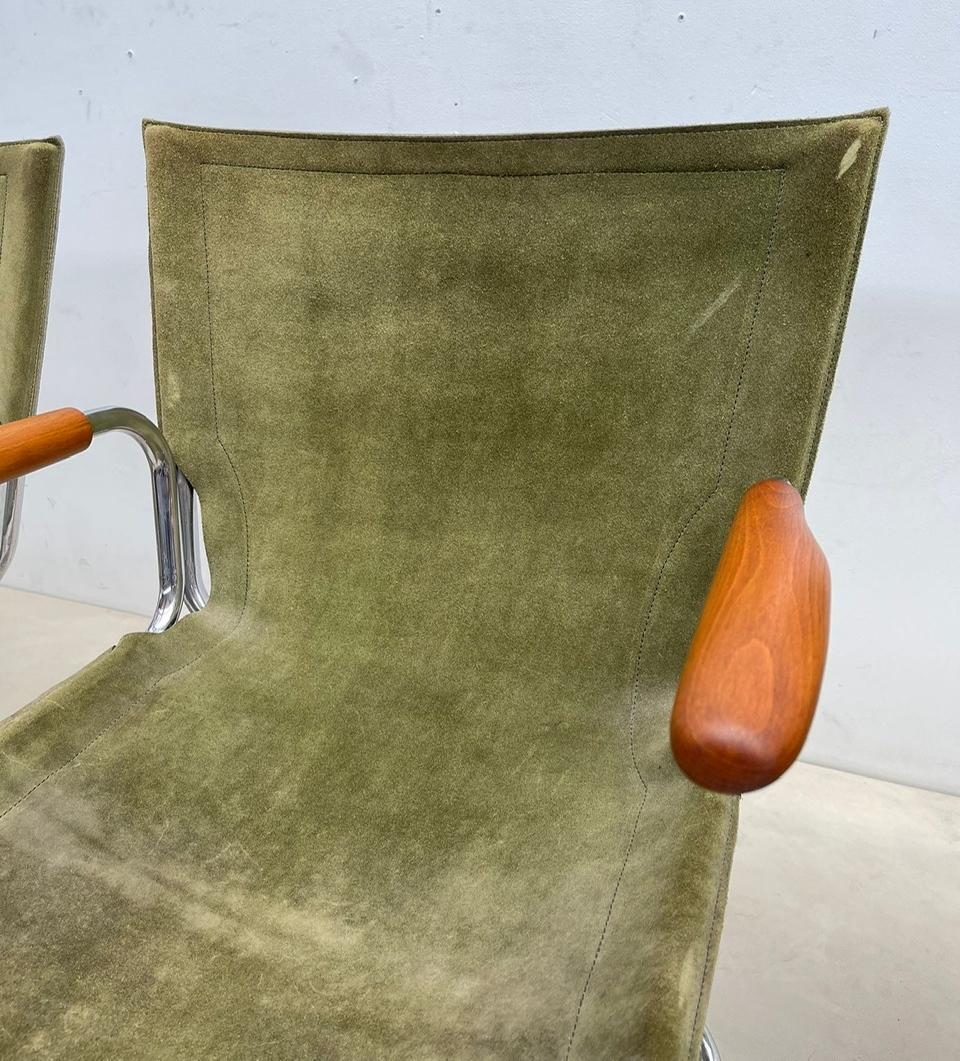 Ensemble de 4 fauteuils pliants en bois, métal et toile verte du milieu du siècle dernier en vente 3