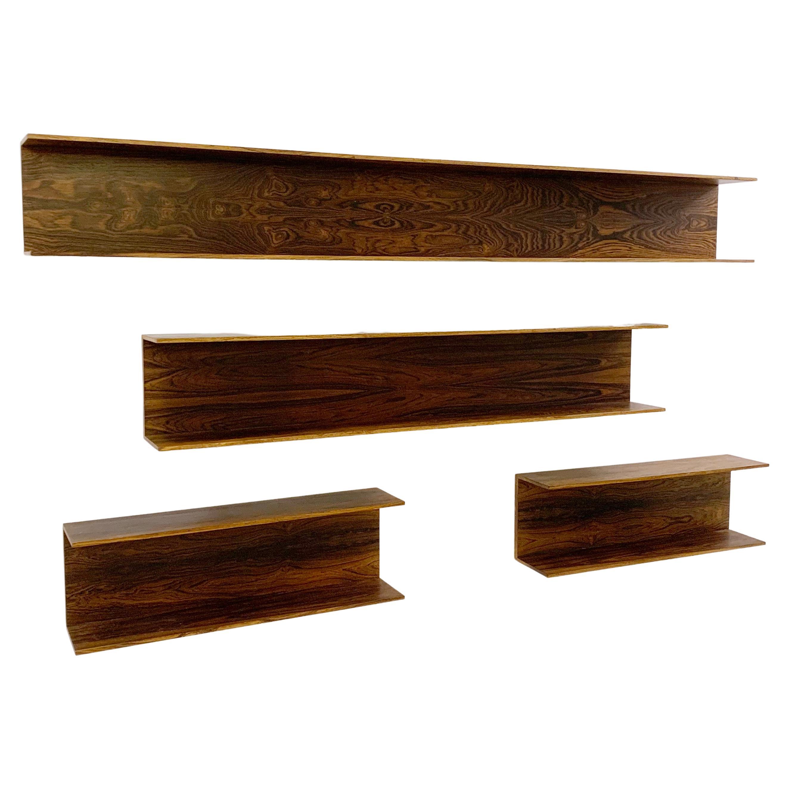 Set of 4 Mid-Century Wooden Shelves, Italy 1960s