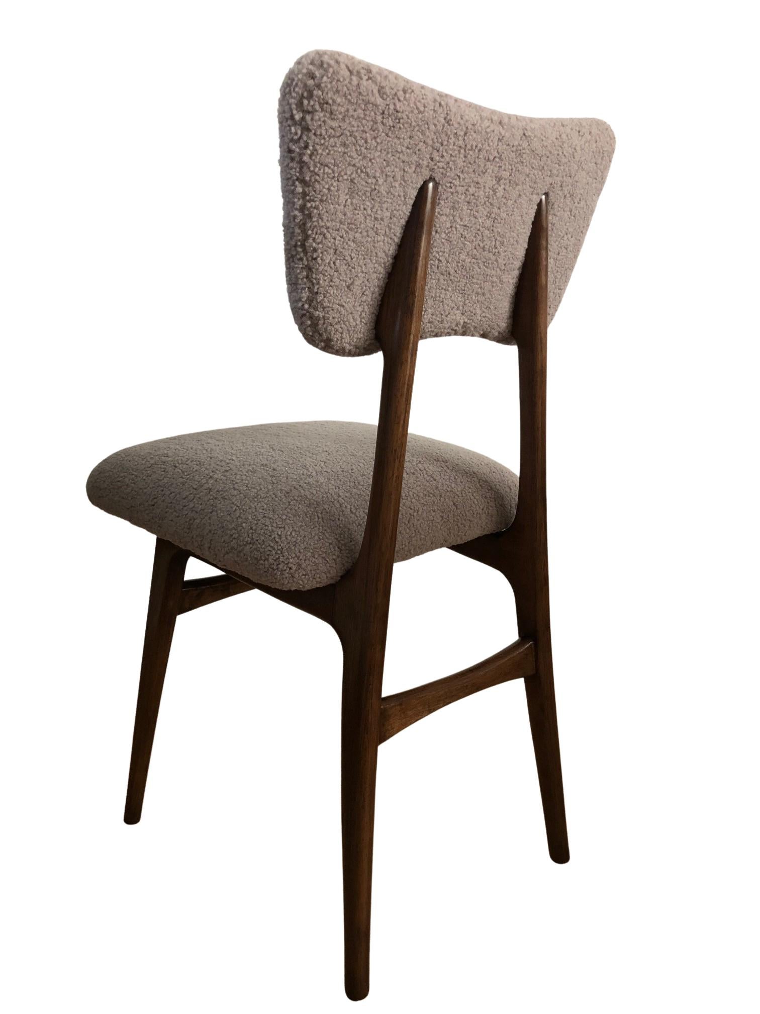 Polish Set of 4 Midcentury Beige Bouclé Dining Chairs, Europe, 1960s For Sale