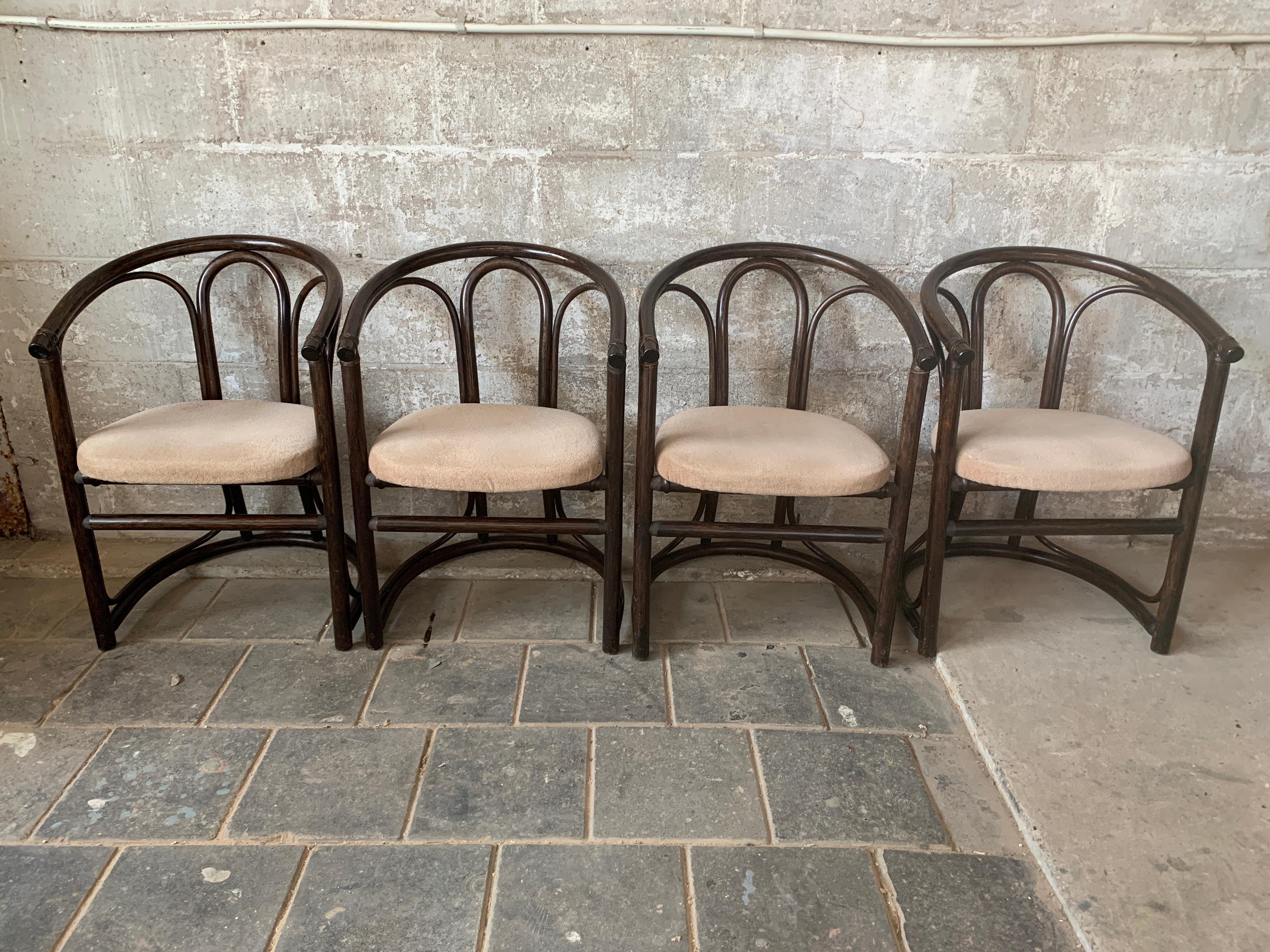 Set of 4 midcentury bentwood bamboo Dutch dining chairs, Rohe Noordwolde 1970s For Sale 12