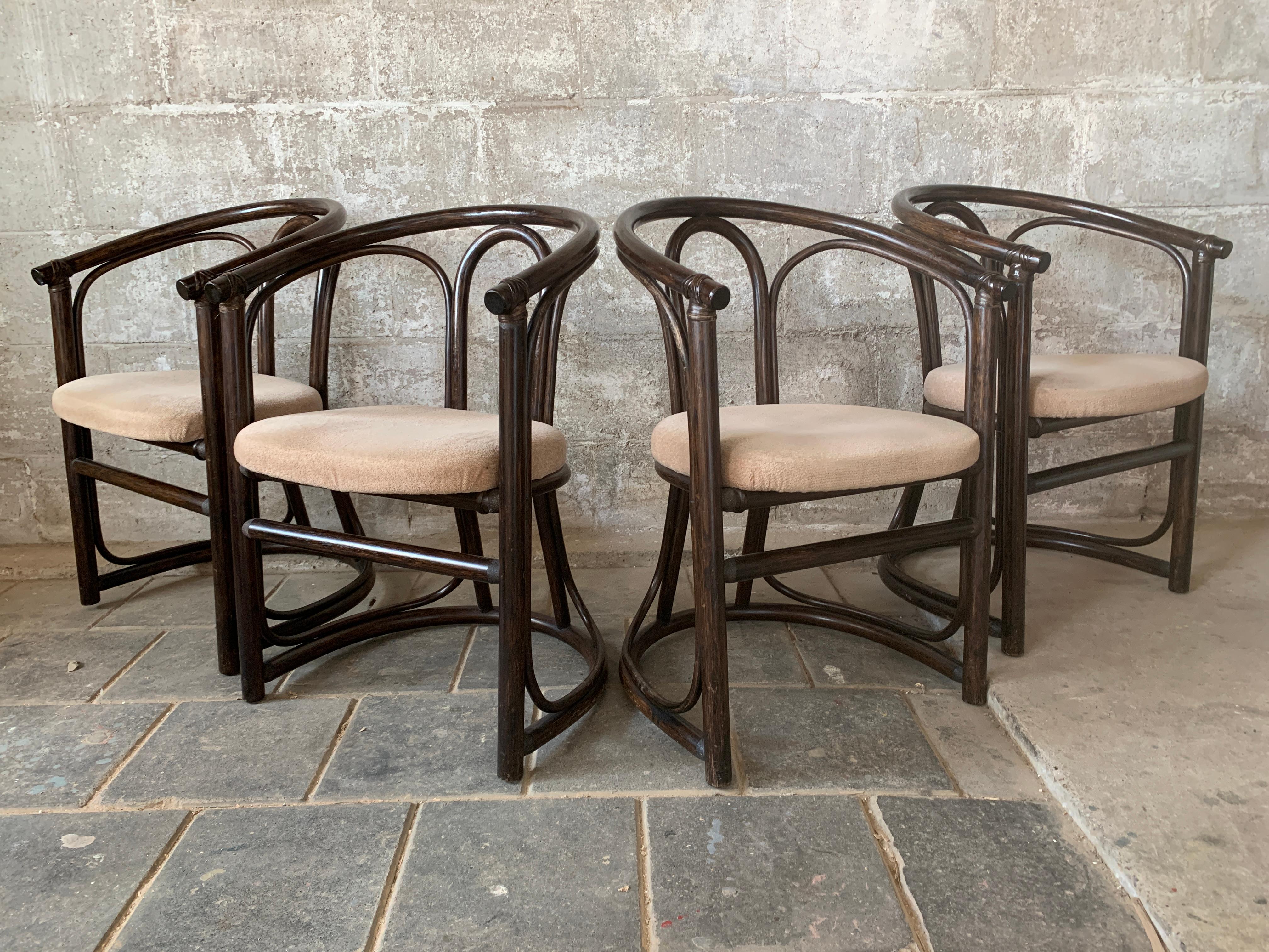 Set of 4 midcentury bentwood bamboo Dutch dining chairs, Rohe Noordwolde 1970s For Sale 13