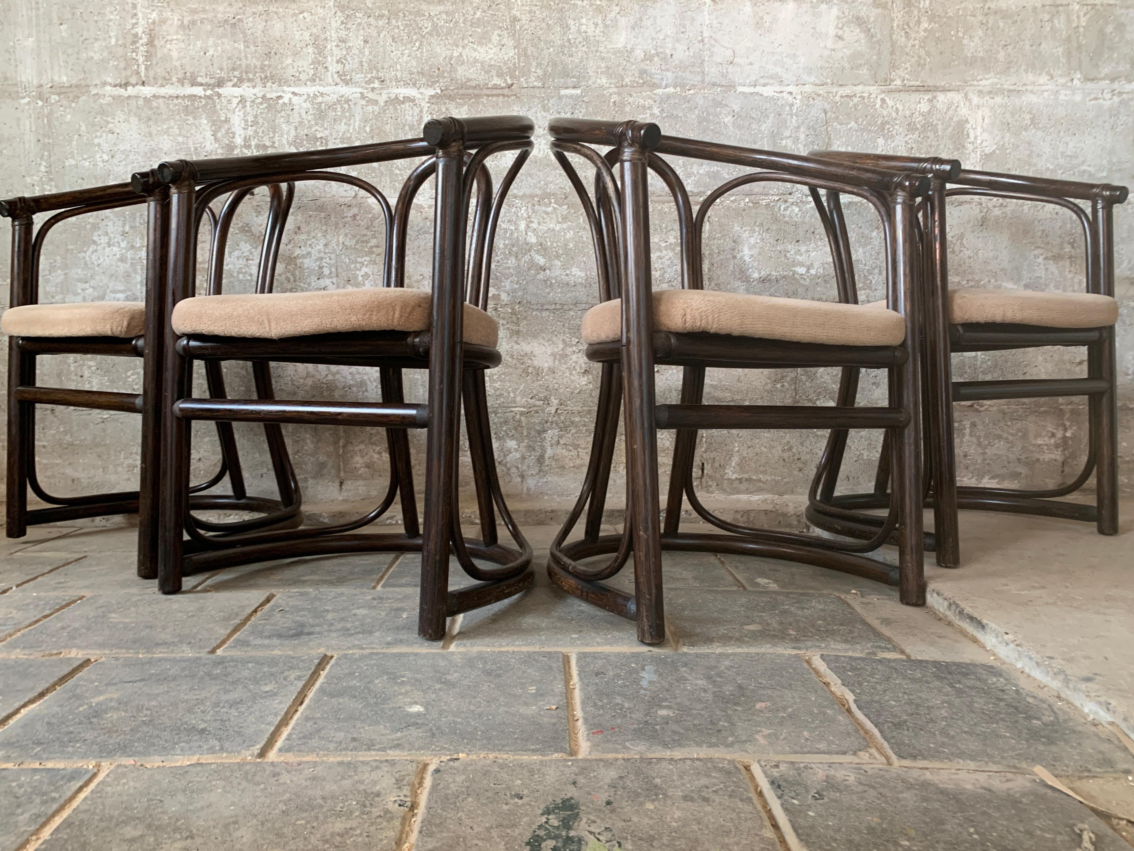 Set of 4 midcentury bentwood bamboo Dutch dining chairs, Rohe Noordwolde 1970s For Sale 14