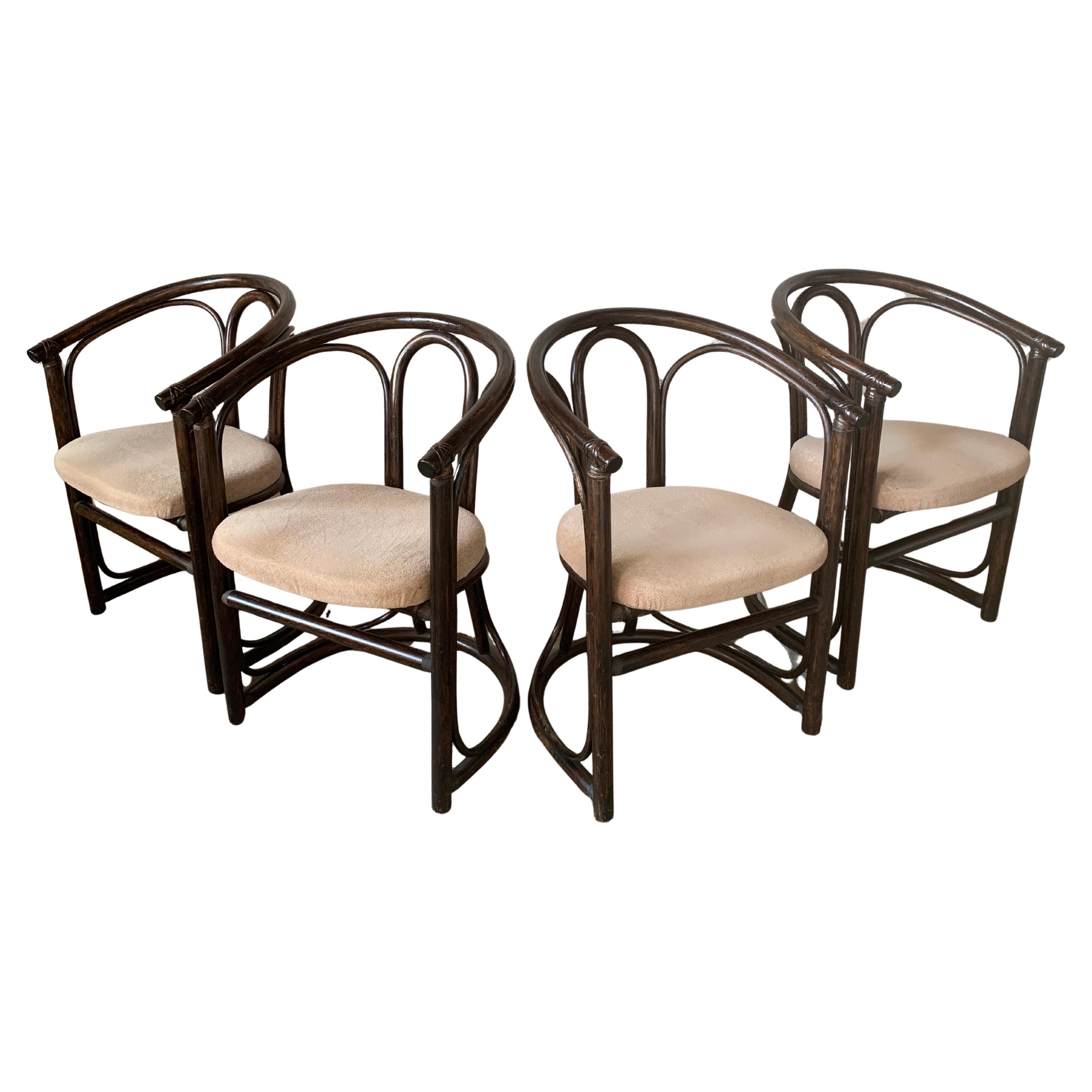 Set of 4 midcentury bentwood bamboo Dutch dining chairs, Rohe Noordwolde 1970s For Sale