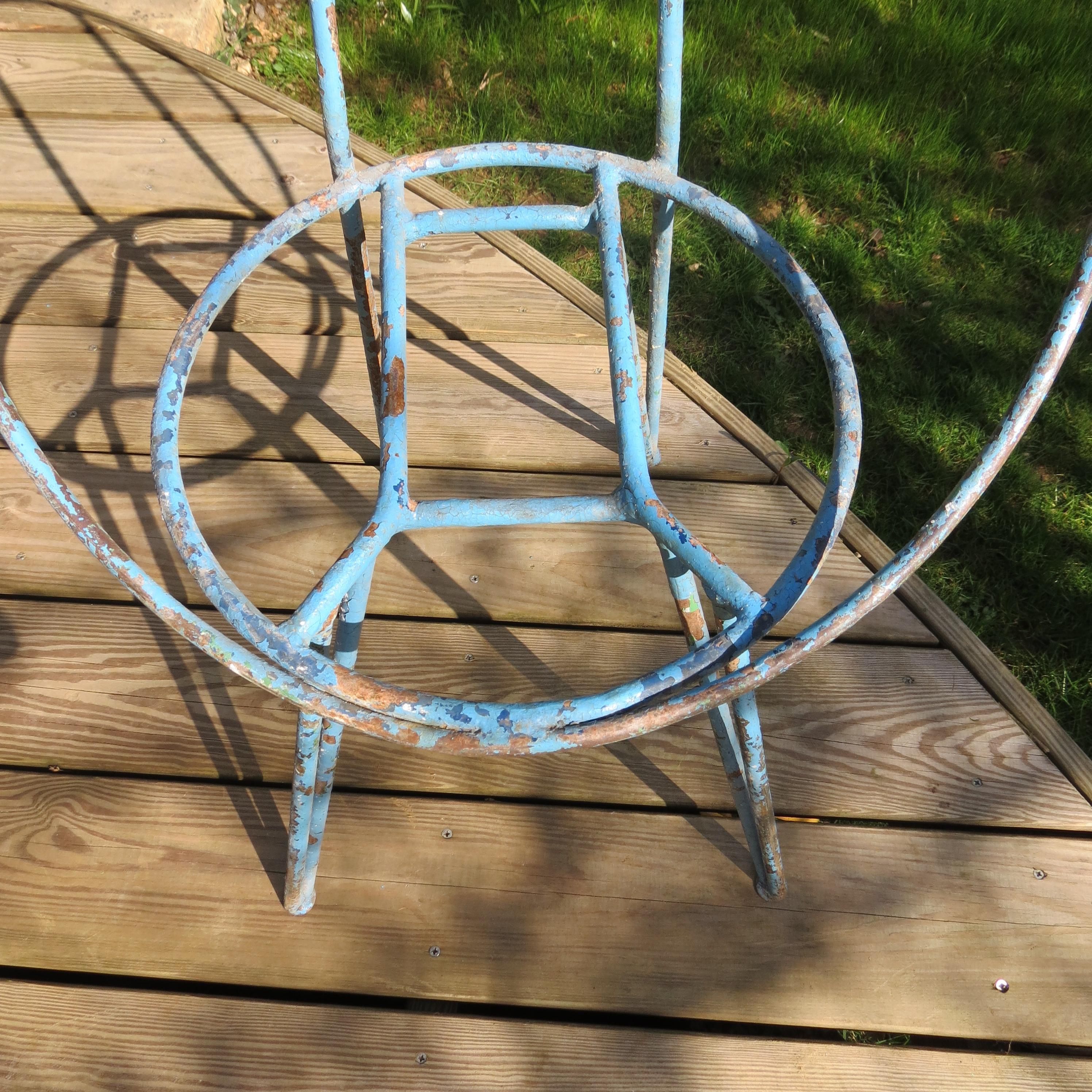 Set of 4 Midcentury Blue Patinated Metal Garden Chairs from the 1950s 5