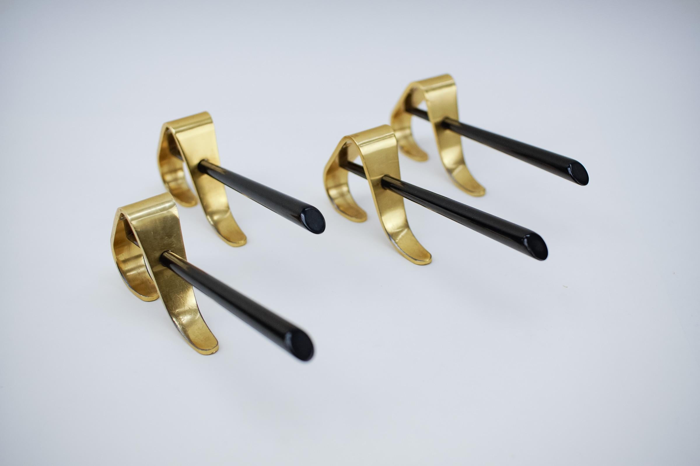 Set of 4 Mid-Century Brass Wall Hooks, Austria, 1950s For Sale 1