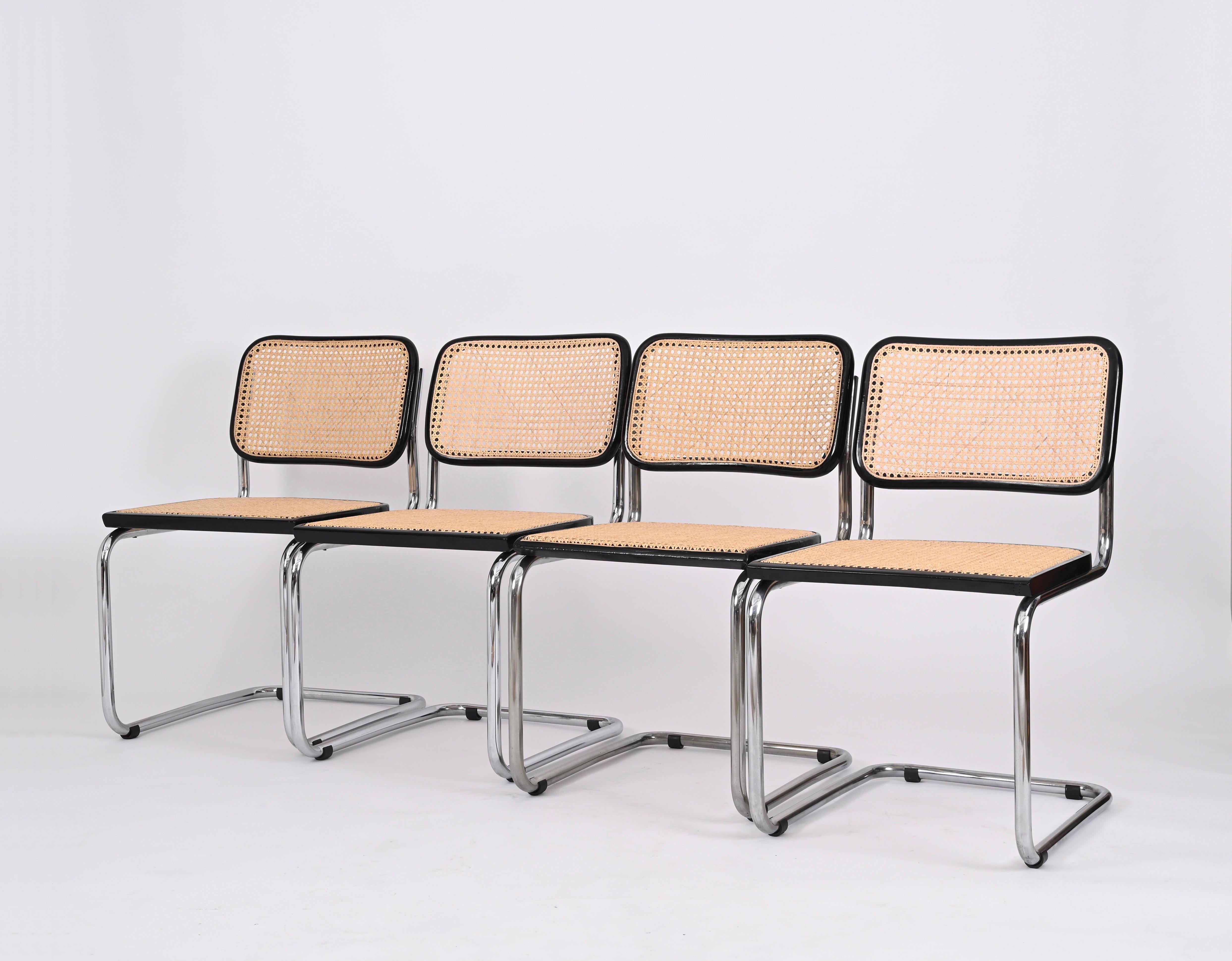 Set of 4 Midcentury Cesca Chairs, Chrome and Straw, by Gavina, Italy 1970s 6