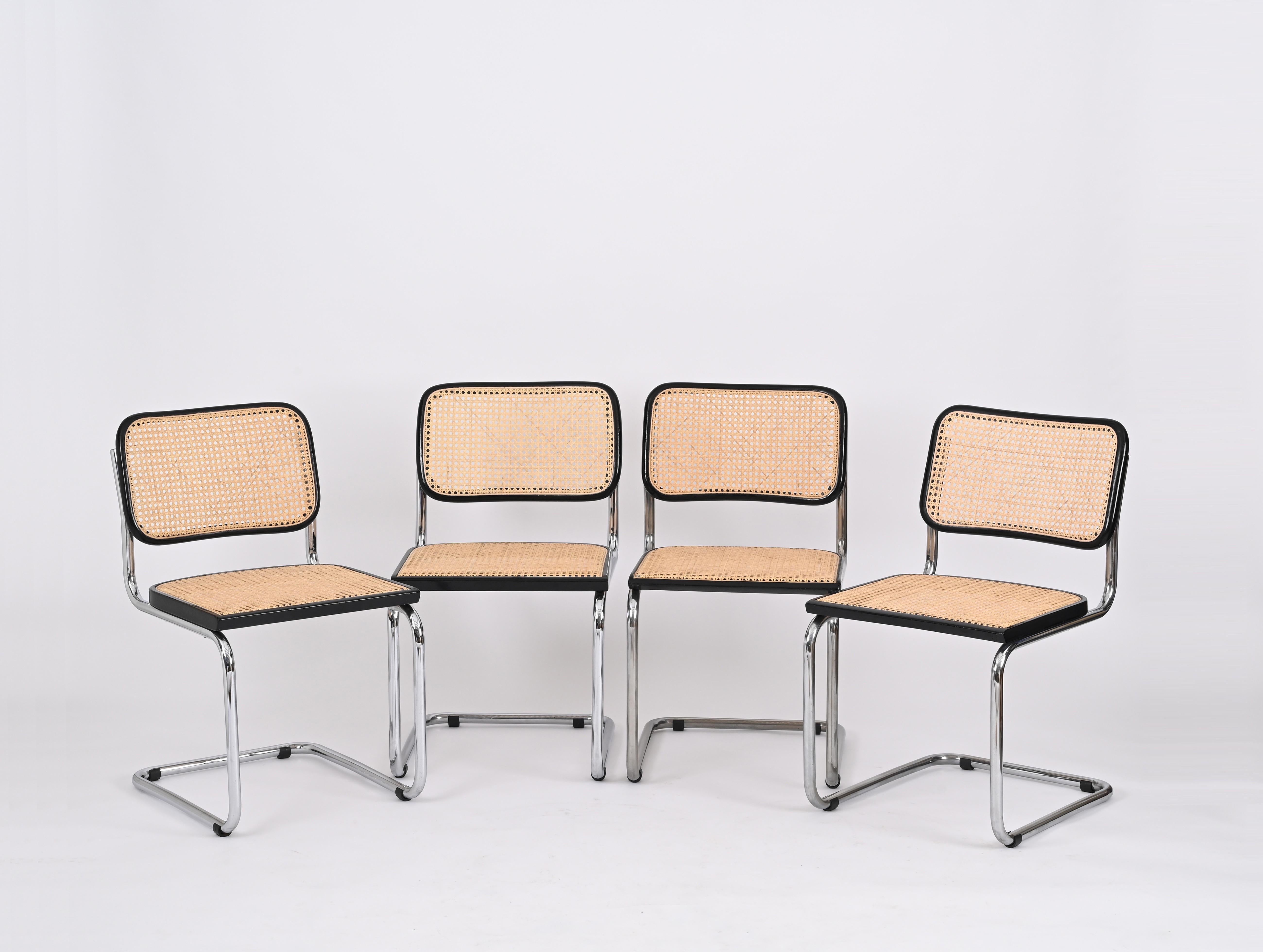 Set of 4 Midcentury Cesca Chairs, Chrome and Straw, by Gavina, Italy 1970s 7