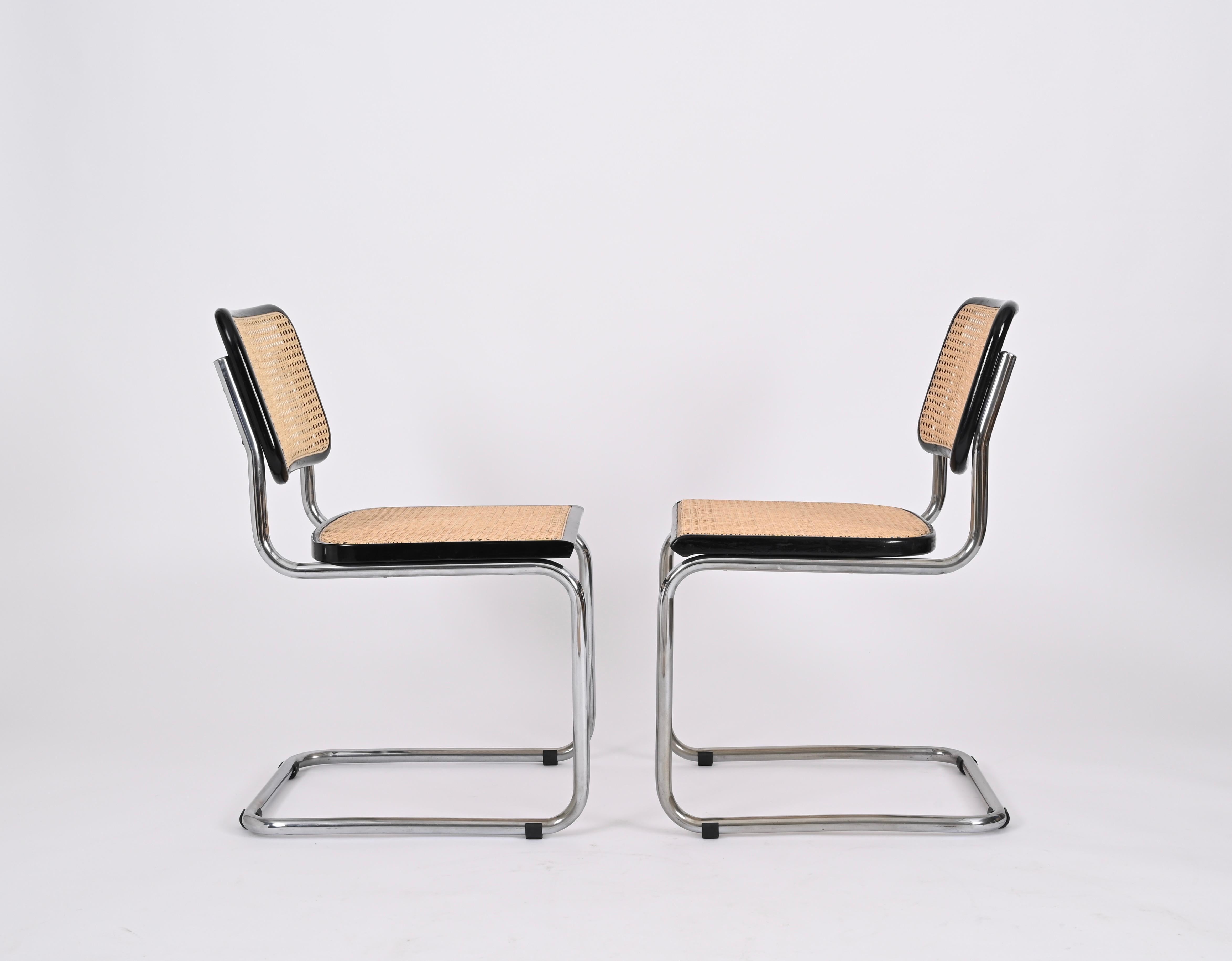 Mid-Century Modern Set of 4 Midcentury Cesca Chairs, Chrome and Straw, by Gavina, Italy 1970s