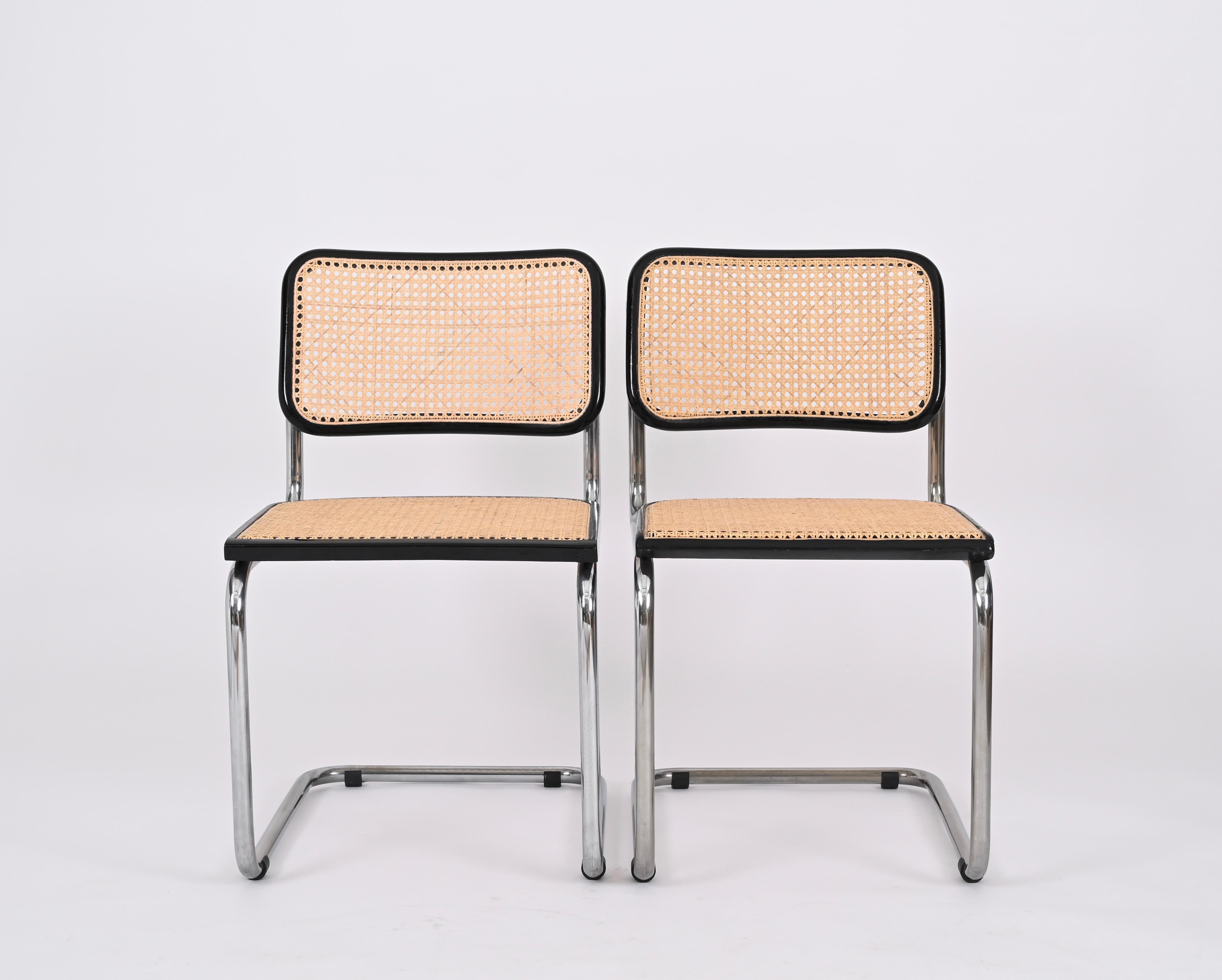 Set of 4 Midcentury Cesca Chairs, Chrome and Straw, by Gavina, Italy 1970s In Good Condition In Roma, IT