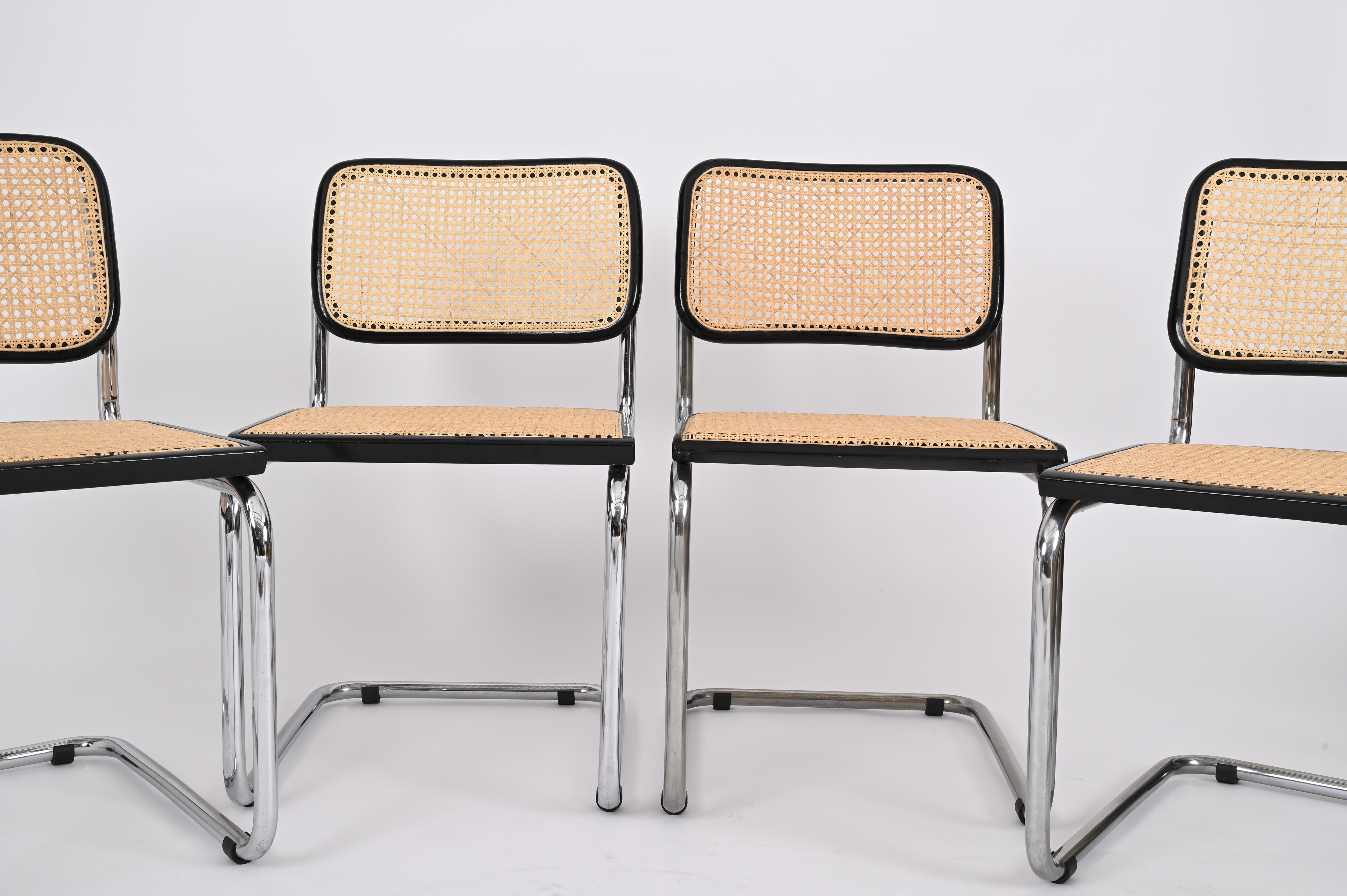 Set of 4 Midcentury Cesca Chairs, Chrome and Straw, by Gavina, Italy 1970s 1