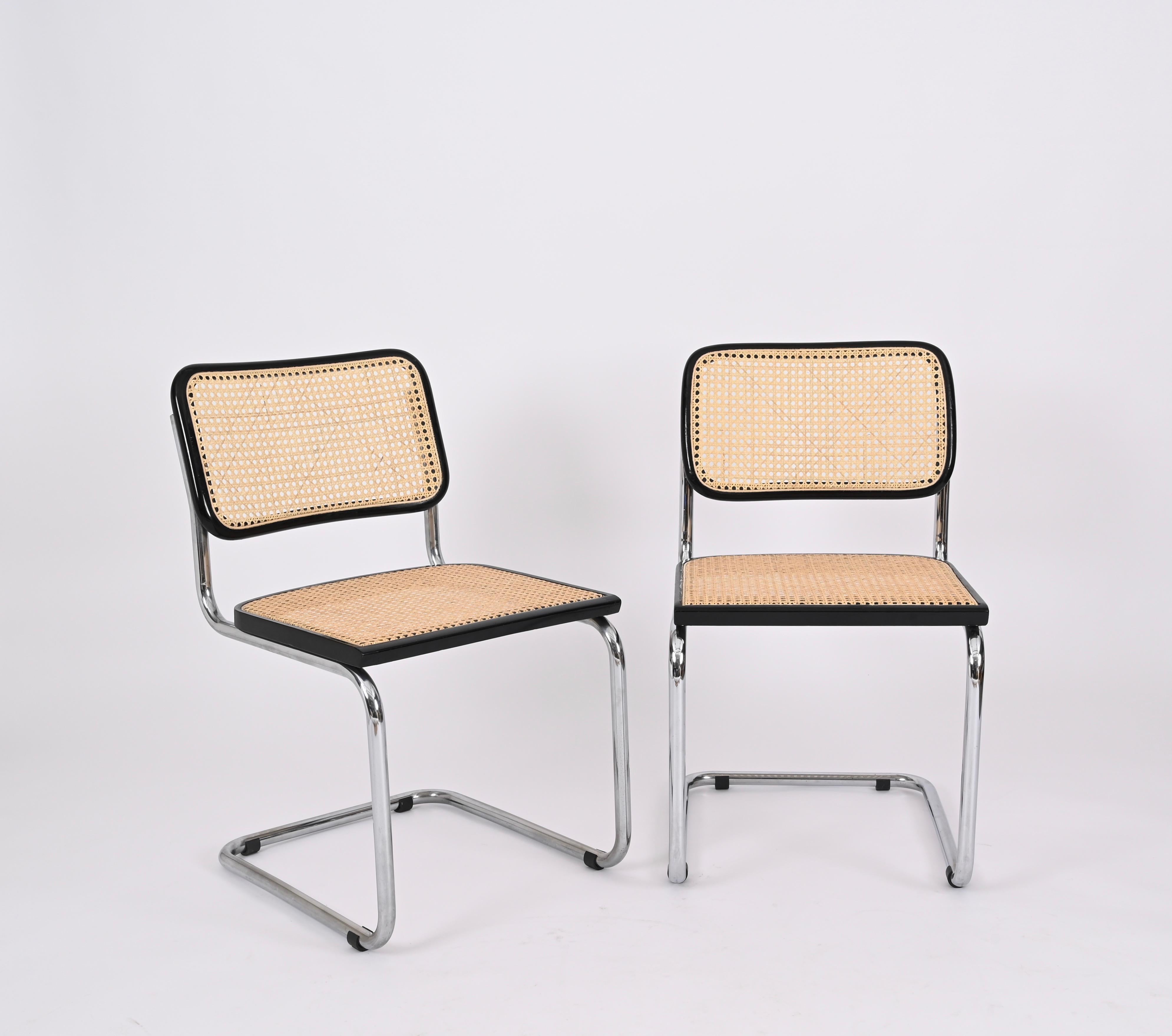 Set of 4 Midcentury Cesca Chairs, Chrome and Straw, by Gavina, Italy 1970s 2