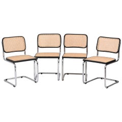 Set of 4 Midcentury Cesca Chairs, Chrome and Straw, by Gavina, Italy 1970s