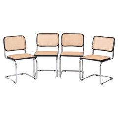 Set of 4 Midcentury Cesca Chairs, Chrome and Straw, by Gavina, Italy 1970s