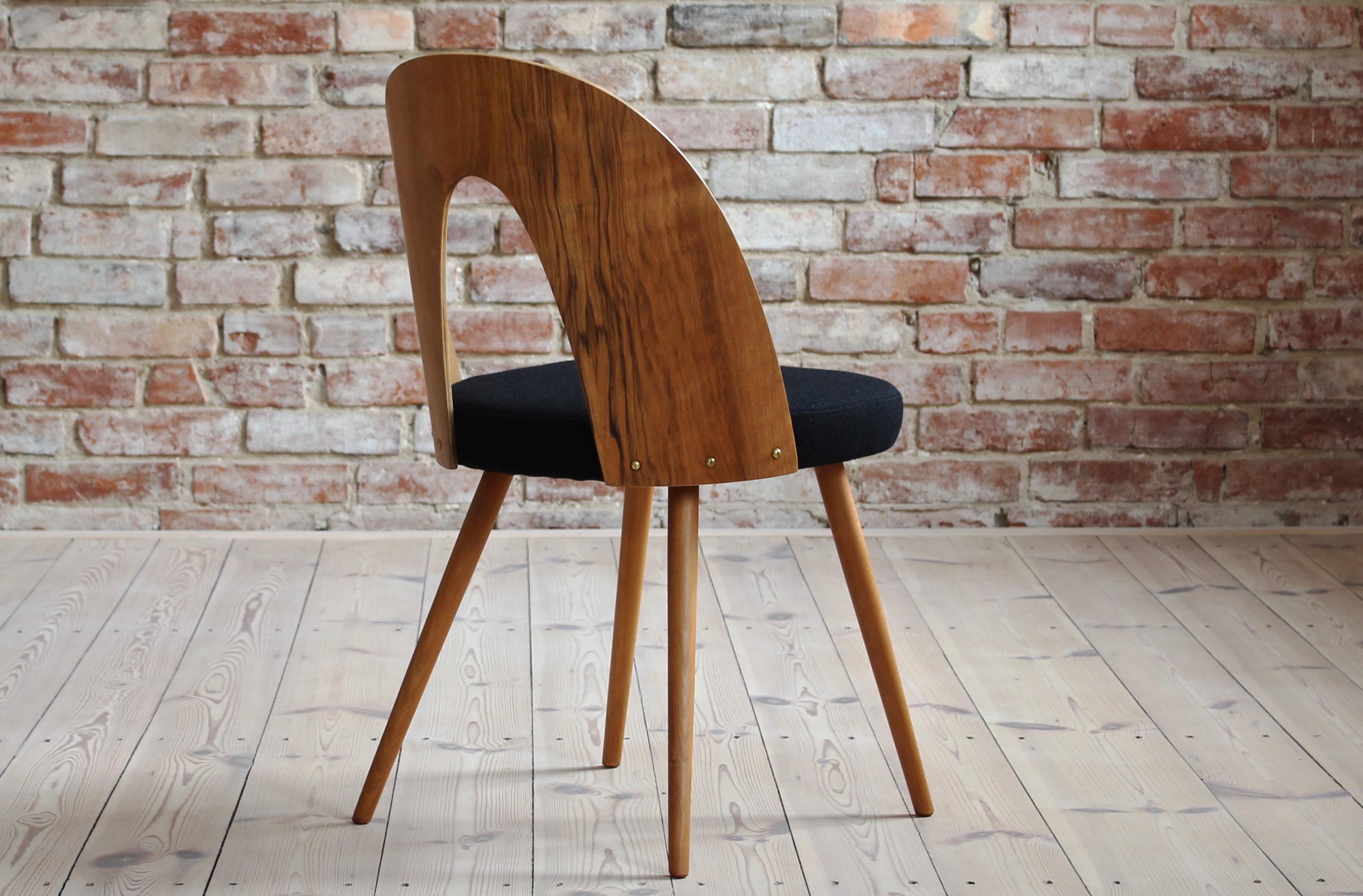 Set of 4 Midcentury Dining Chairs by A. Šuman in Black Wool by Kvadrat 3