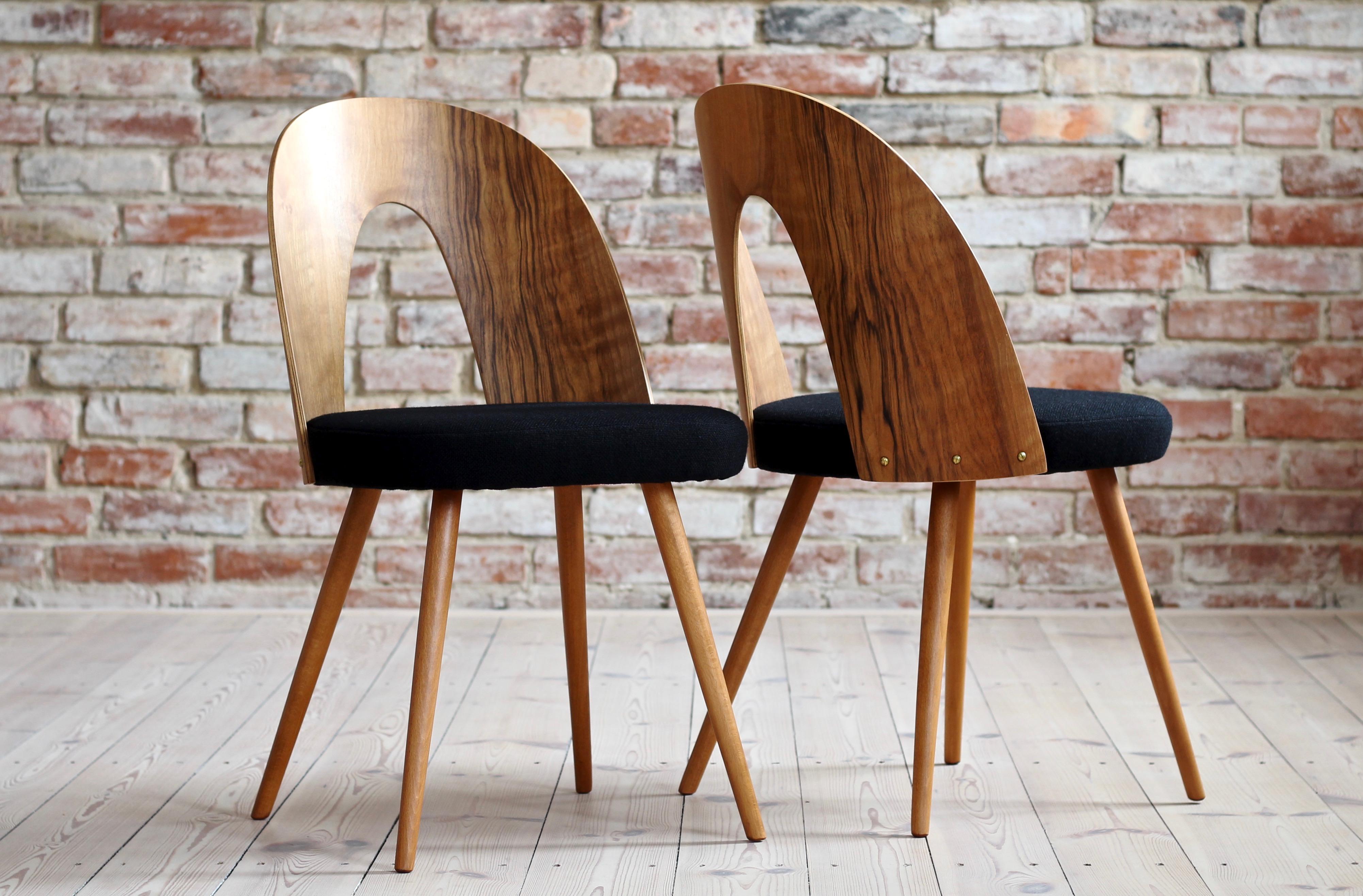 Veneer Set of 4 Midcentury Dining Chairs by A. Šuman in Black Wool by Kvadrat