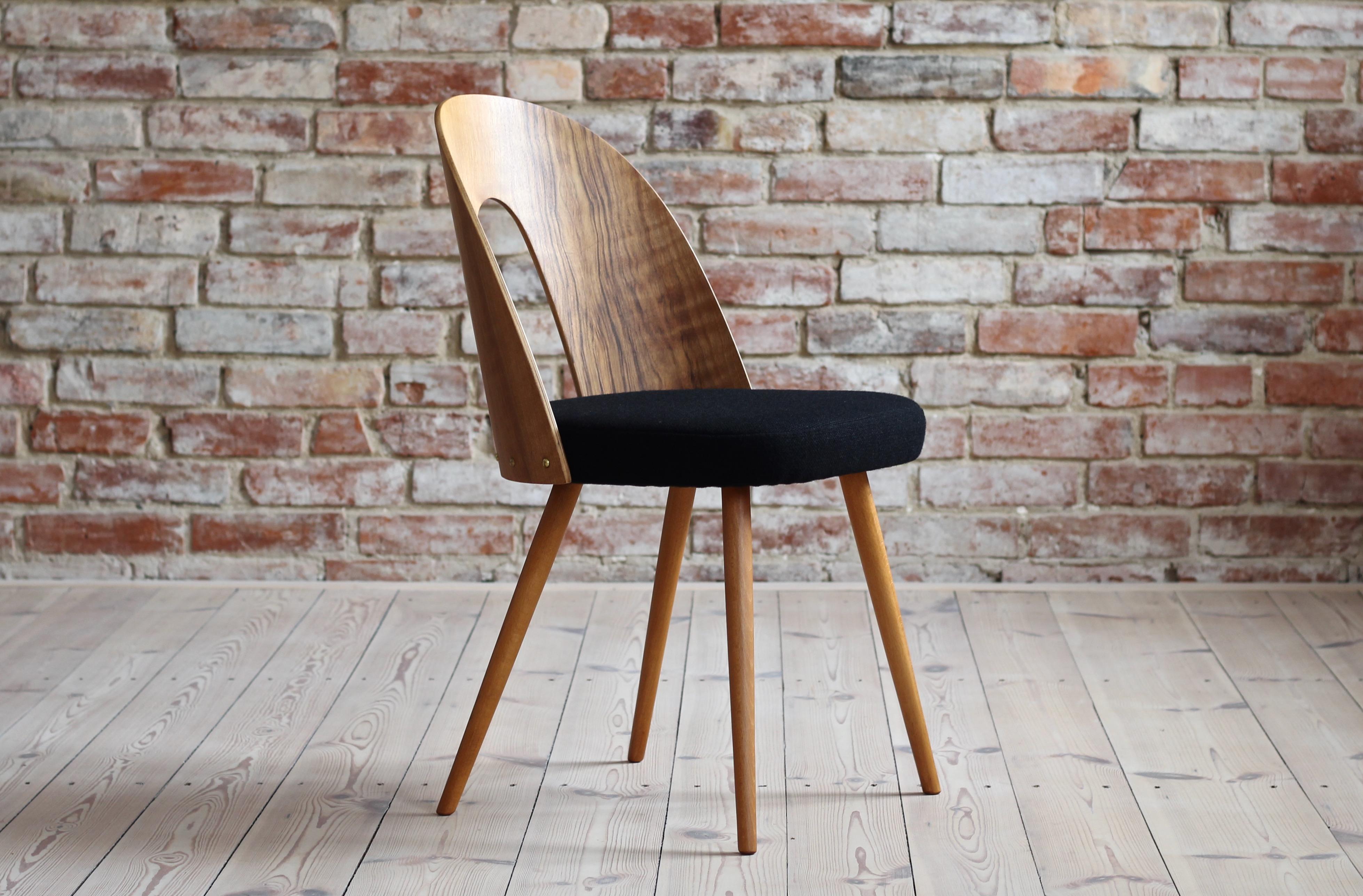 Mid-20th Century Set of 4 Midcentury Dining Chairs by A. Šuman in Black Wool by Kvadrat