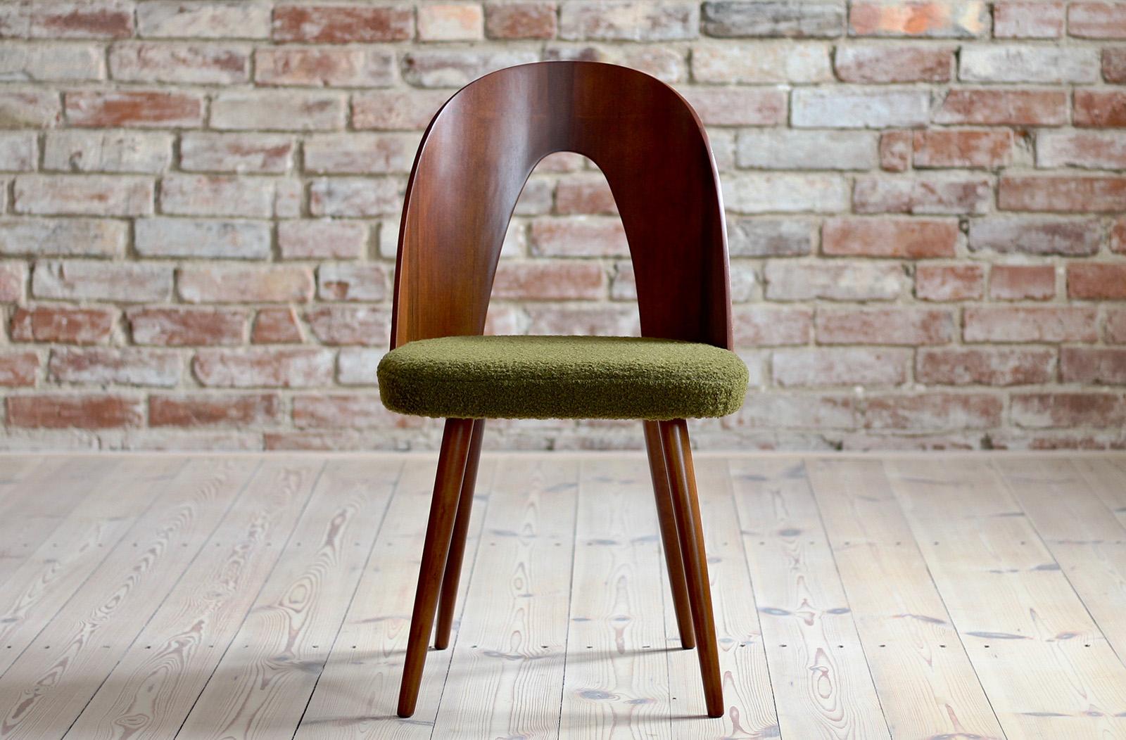 Mid-20th Century Set of 4 Midcentury Dining Chairs by A. Šuman in Green Boucle by Kvadrat