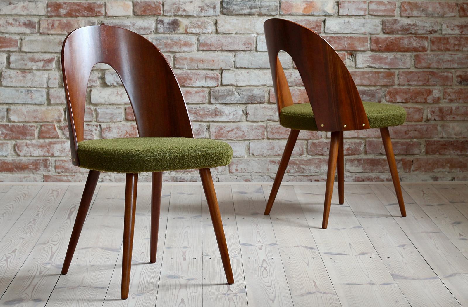This set of four vintage dining chairs was designed by Czech designer Antonin Šuman in the 1960s. Produced by Mier Topolcany. The chairs have been completely restored finished with high-quality lacquer that gave them beautiful finish and refreshed