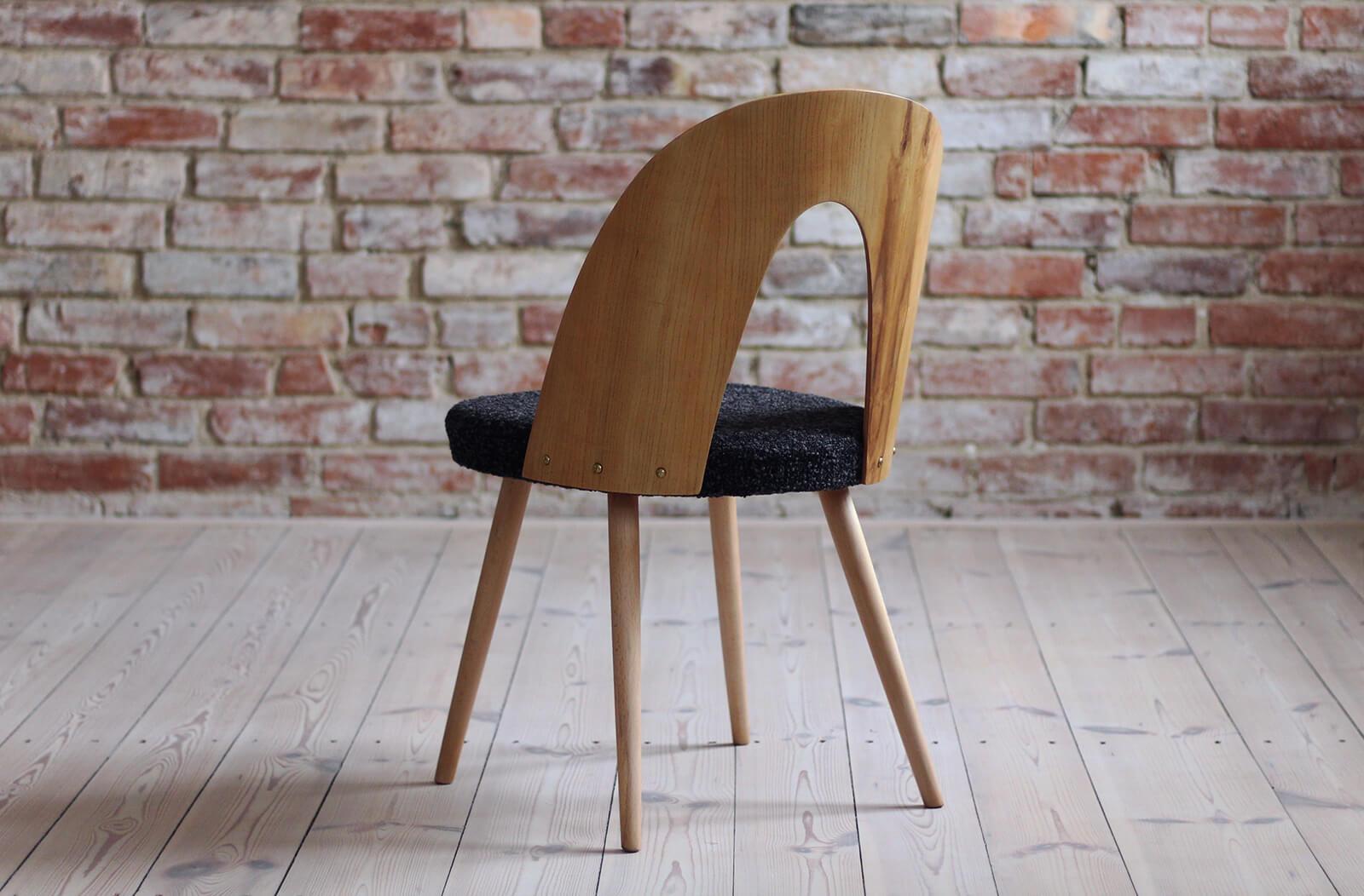 Set of 4 Mid-Century Dining Chairs by a. Šuman, Reupholstered in Black Boucle 3