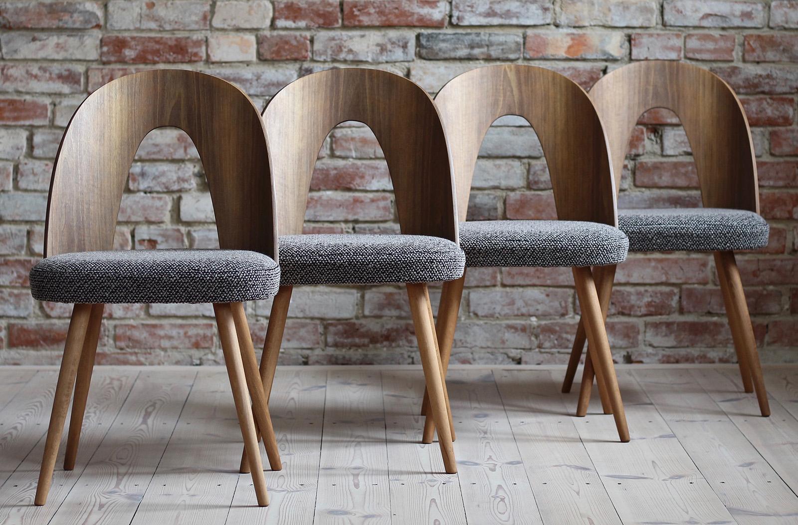 Mid-Century Modern Set of 4 Midcentury Dining Chairs by A. Šuman, Reupholstered in Kvadrat Fabric