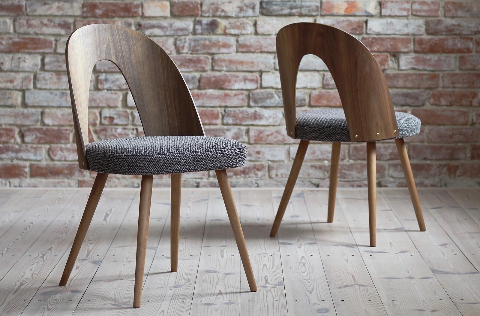 Czech Set of 4 Midcentury Dining Chairs by A. Šuman, Reupholstered in Kvadrat Fabric