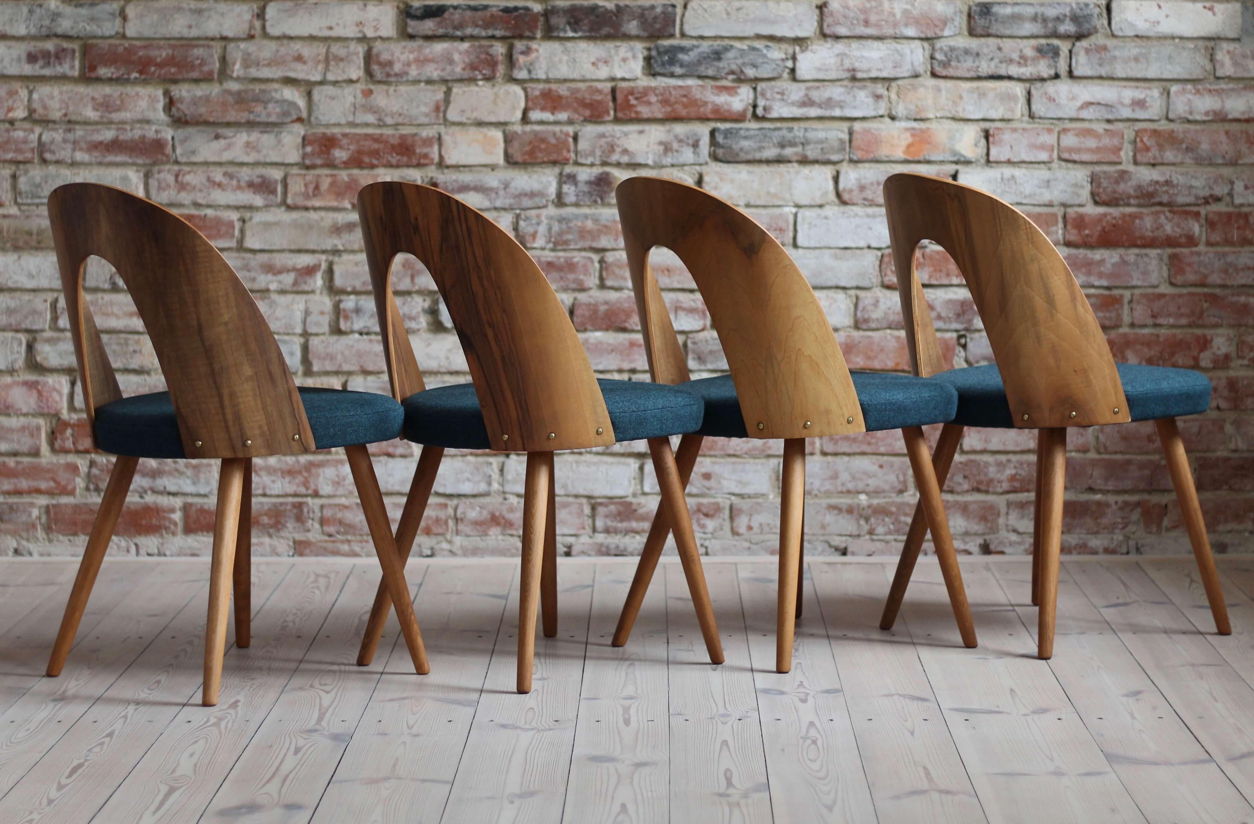 Oiled Set of 4 Midcentury Dining Chairs by A. Šuman, Reupholstered in Kvadrat Fabric