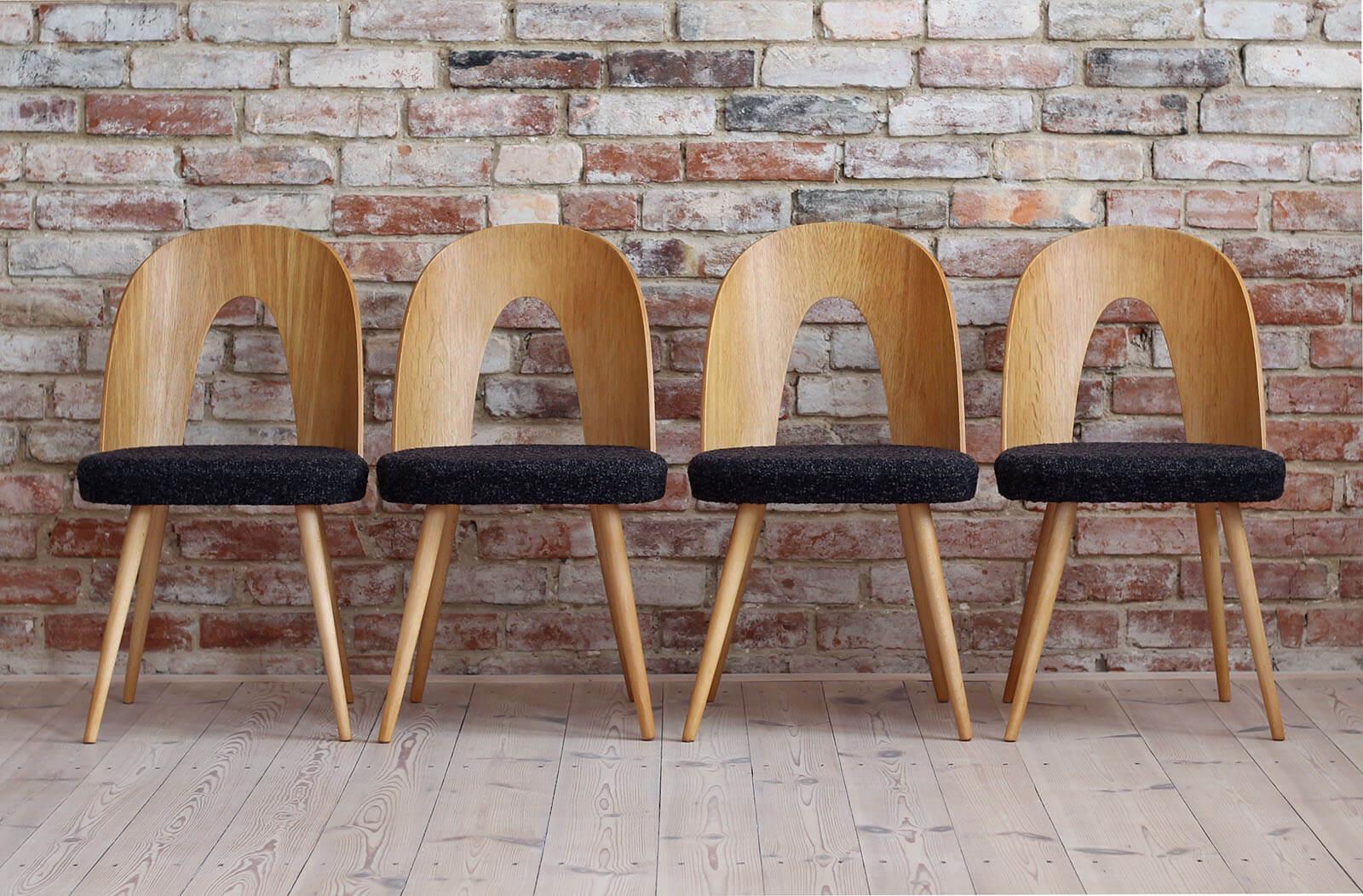 This set of four vintage dining chairs was designed by Czech designer Antonin Šuman in the 1960s. Produced by Tatra Nabytek. The chairs have been completely restored finished with natural oil that gave them natural and warm look. The set is