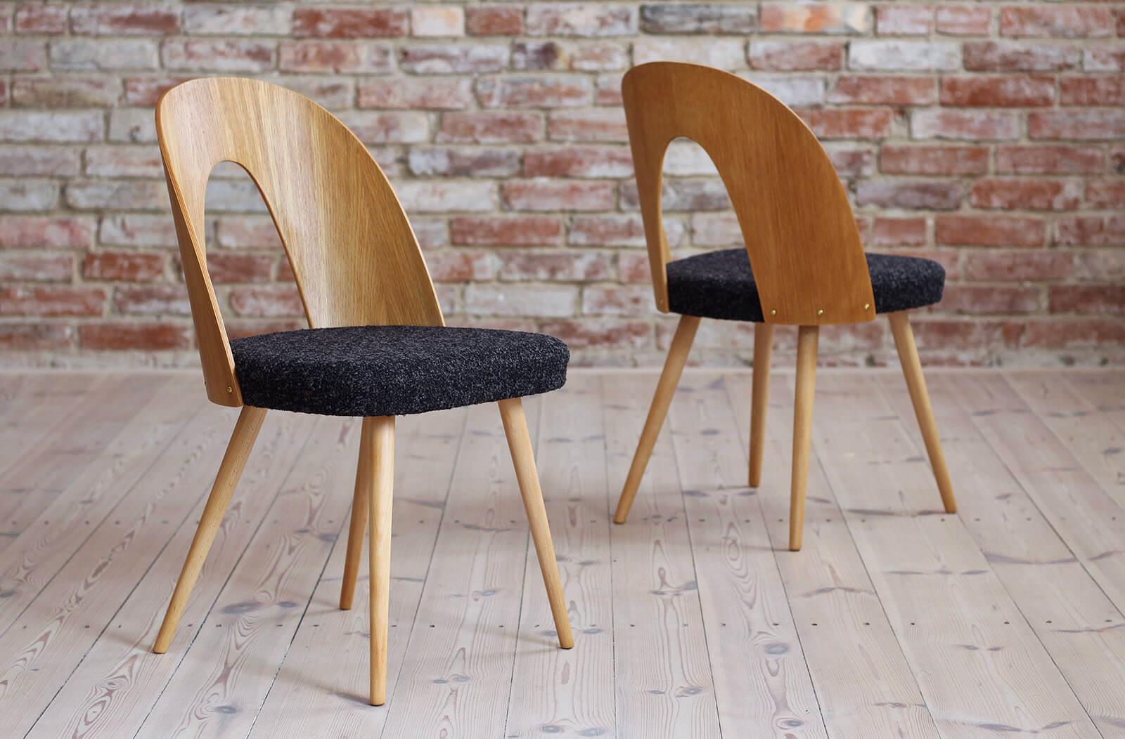 Mid-Century Modern Set of 4 Midcentury Dining Chairs by Antonin Šuman in Black Boucle from Sahco