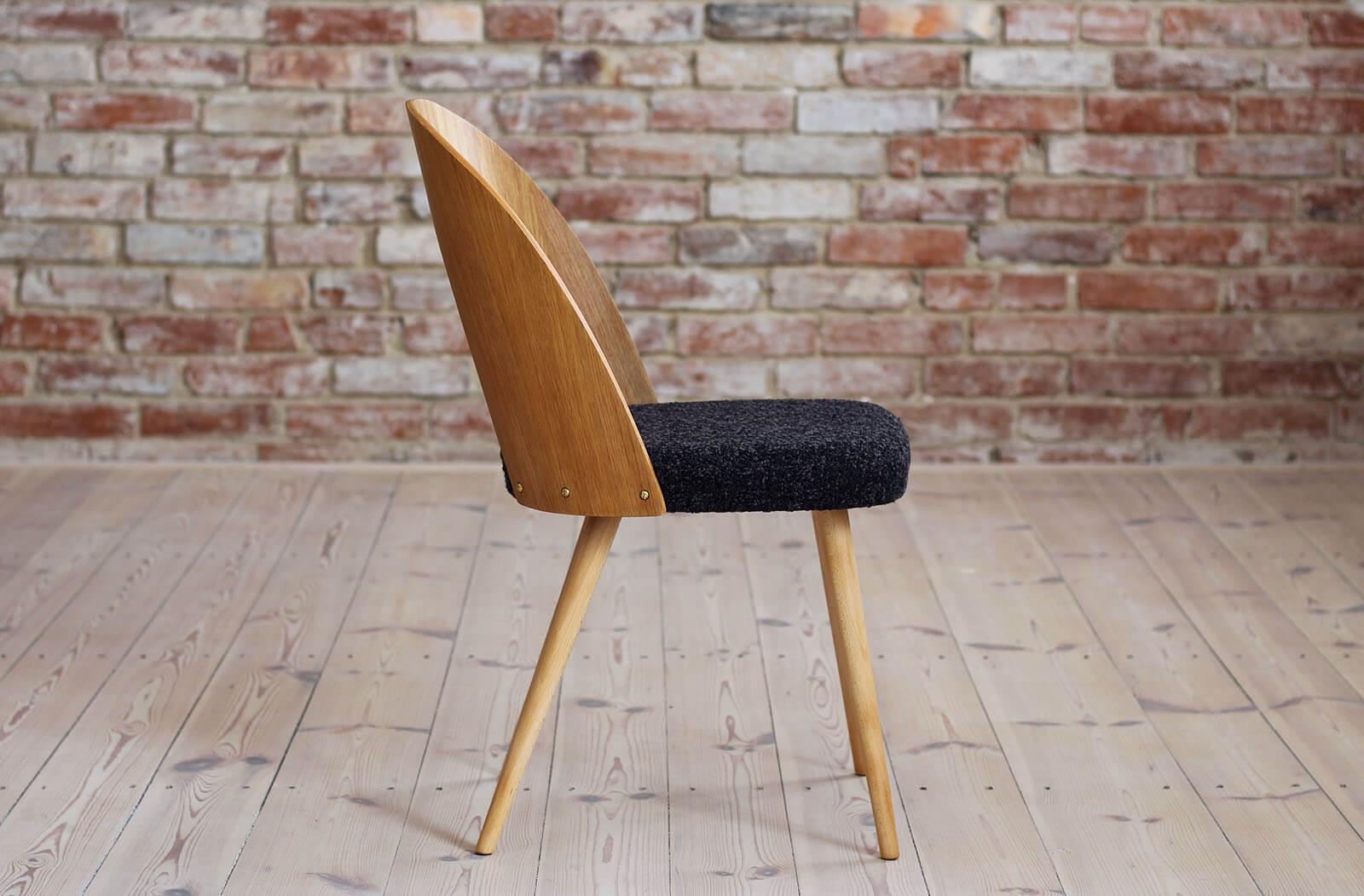 Mid-20th Century Set of 4 Midcentury Dining Chairs by Antonin Šuman in Black Boucle from Sahco