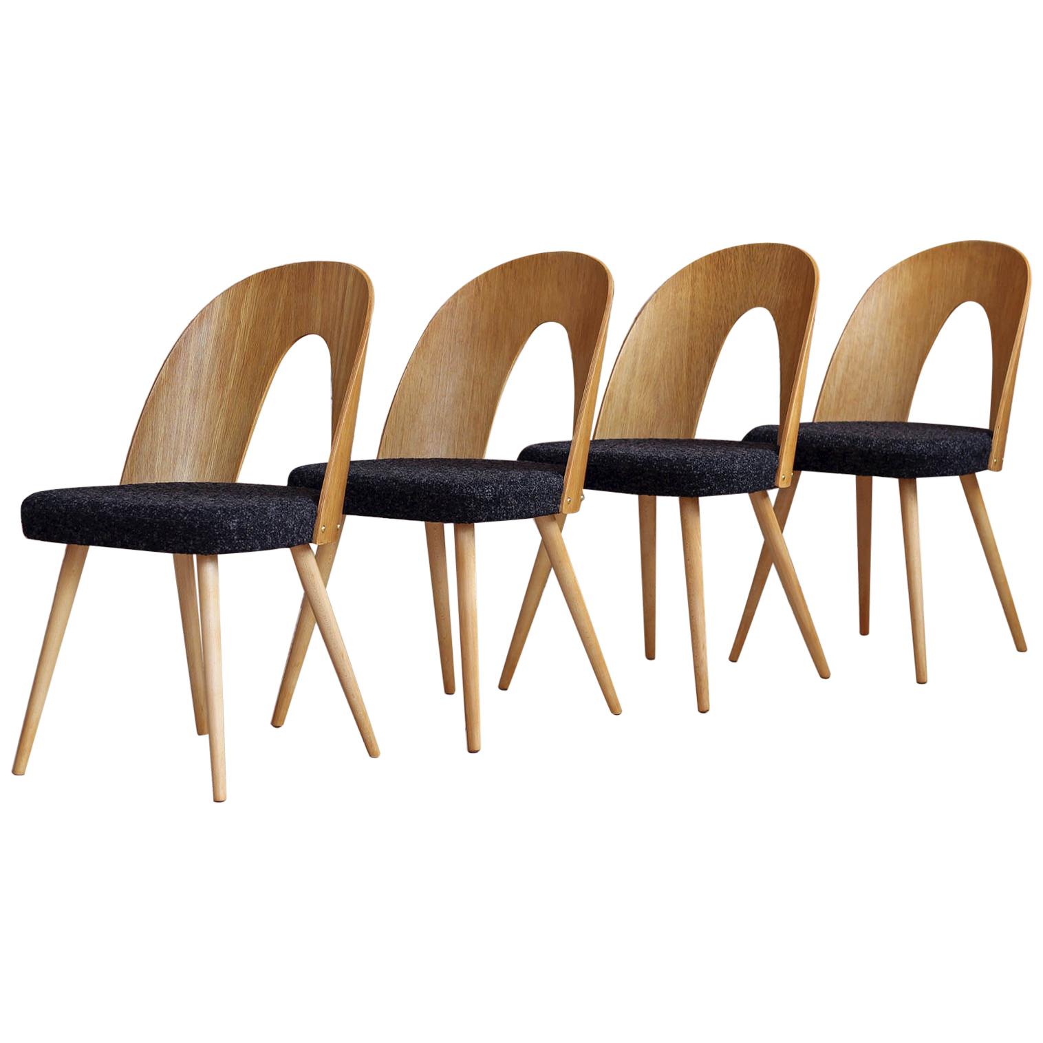 Set of 4 Midcentury Dining Chairs by Antonin Šuman in Black Boucle from Sahco