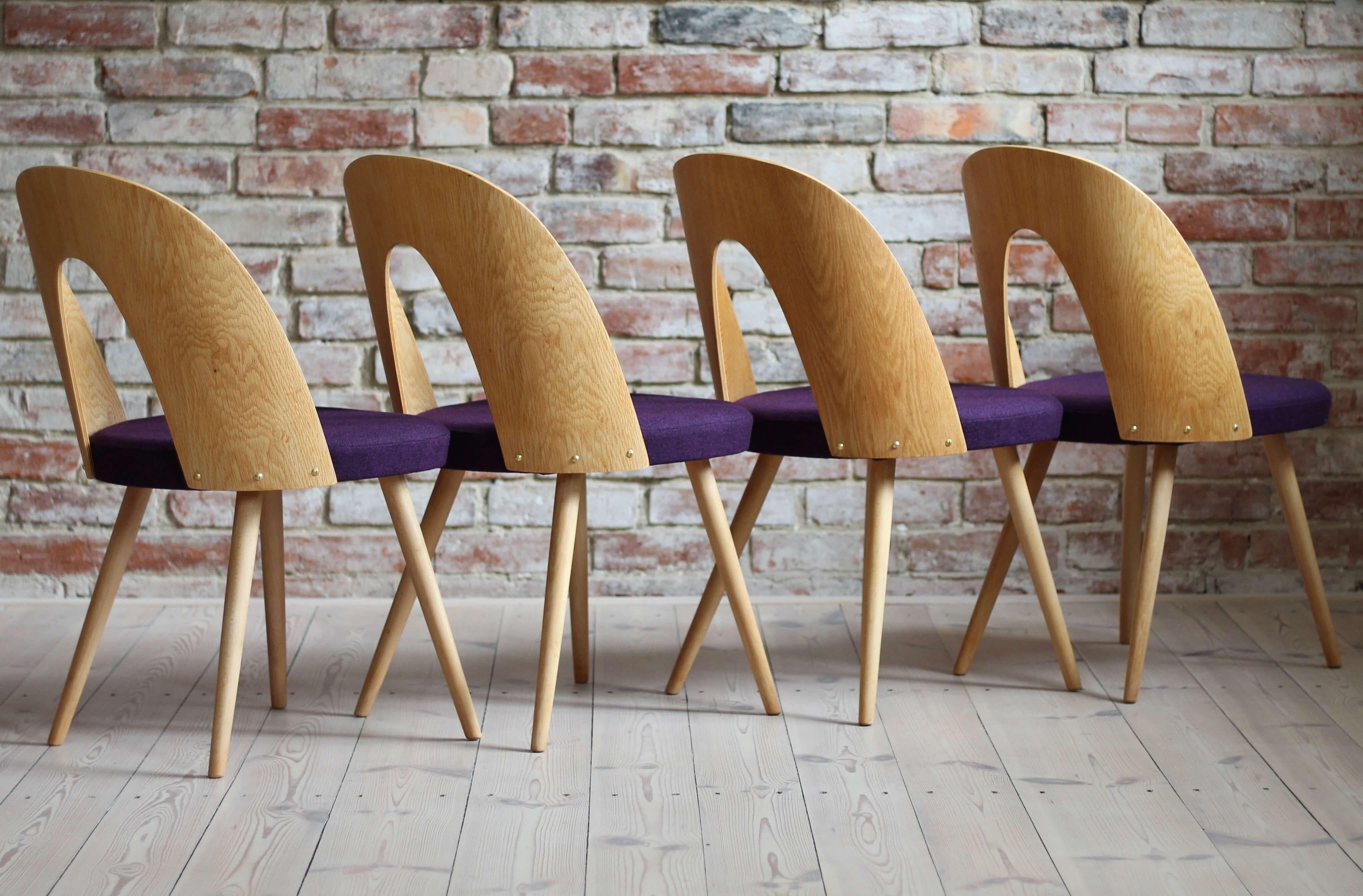 Mid-Century Modern Ensemble de 4 chaises de salle à manger du milieu du siècle par A.Šuman, tapisserie personnalisable disponible en vente