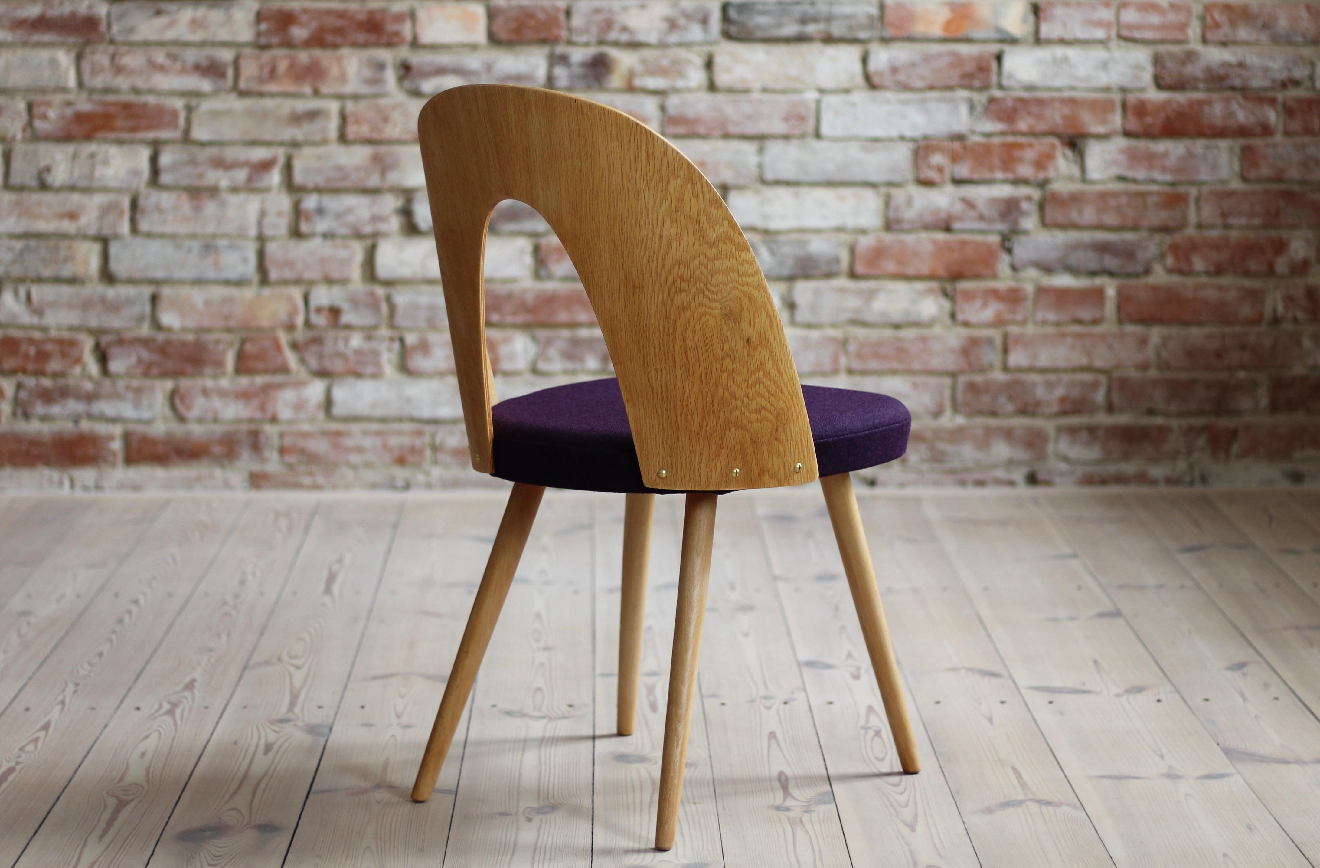 Oiled Set of 4 MidCentury Dining Chairs by A.Šuman, Customizable Upholstery Available For Sale
