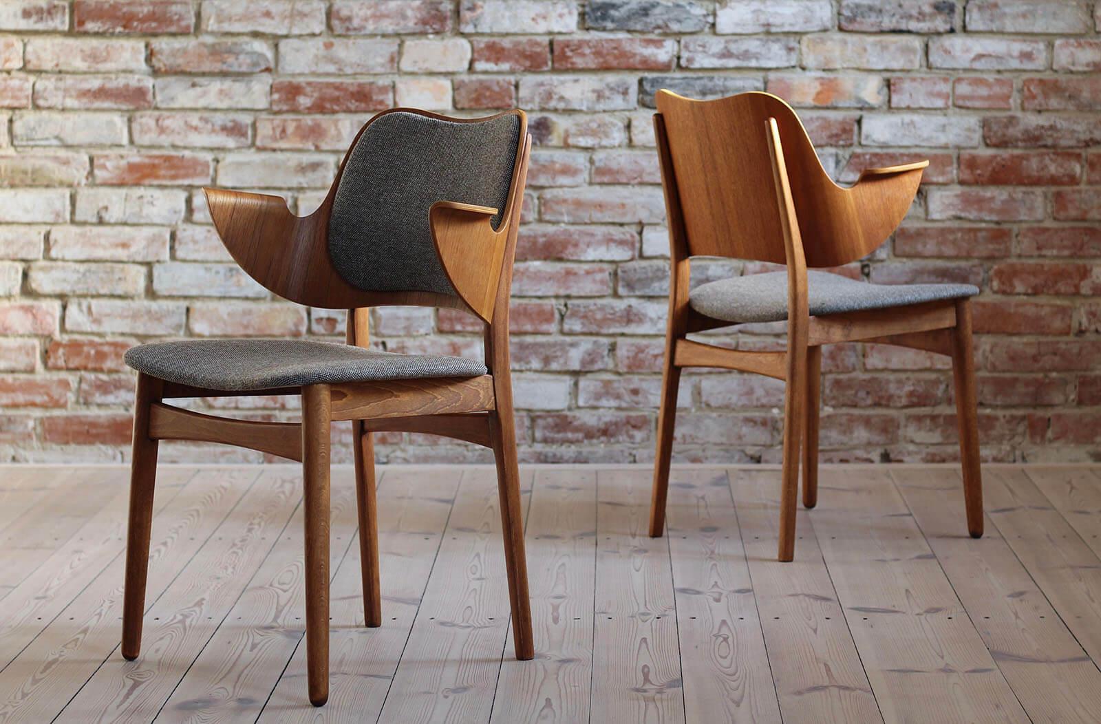Oiled Set of 4 Midcentury Dining Chairs by Hans Olsen for Bramin, Model 107, Reupholst