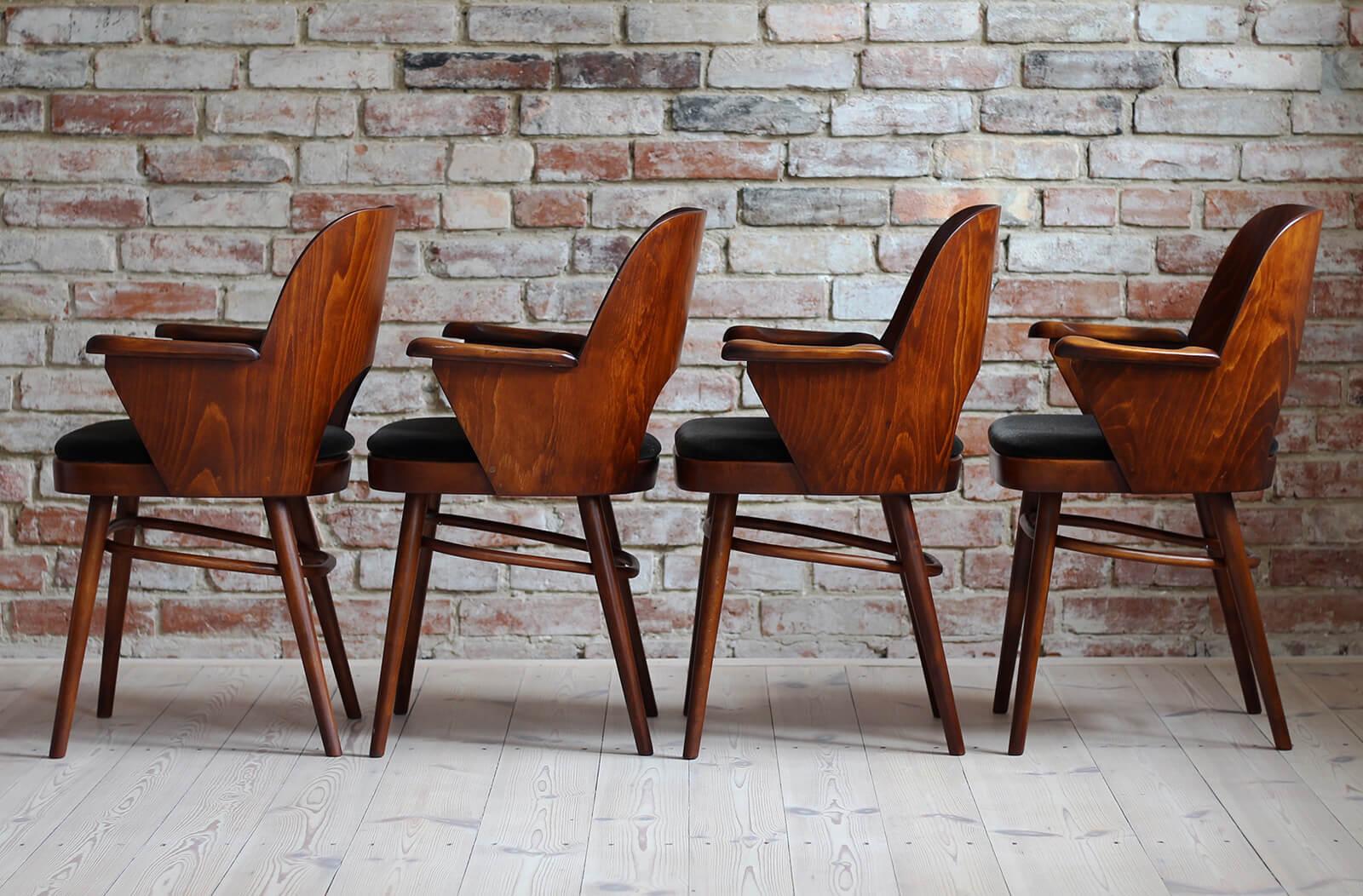 Mid-Century Modern Set of 4 Midcentury Dining Chairs by L. Hofmann, Reupholstered in Kvadrat Fabric