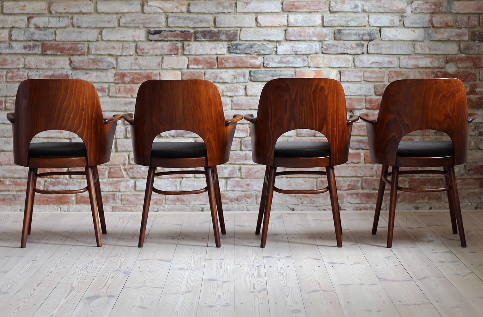 Czech Set of 4 Midcentury Dining Chairs by L. Hofmann, Reupholstered in Kvadrat Fabric