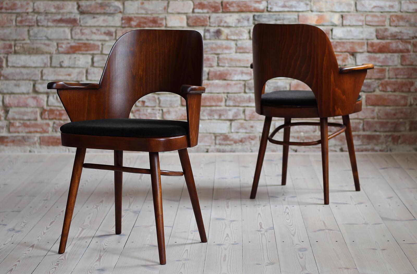 Lacquered Set of 4 Midcentury Dining Chairs by L. Hofmann, Reupholstered in Kvadrat Fabric