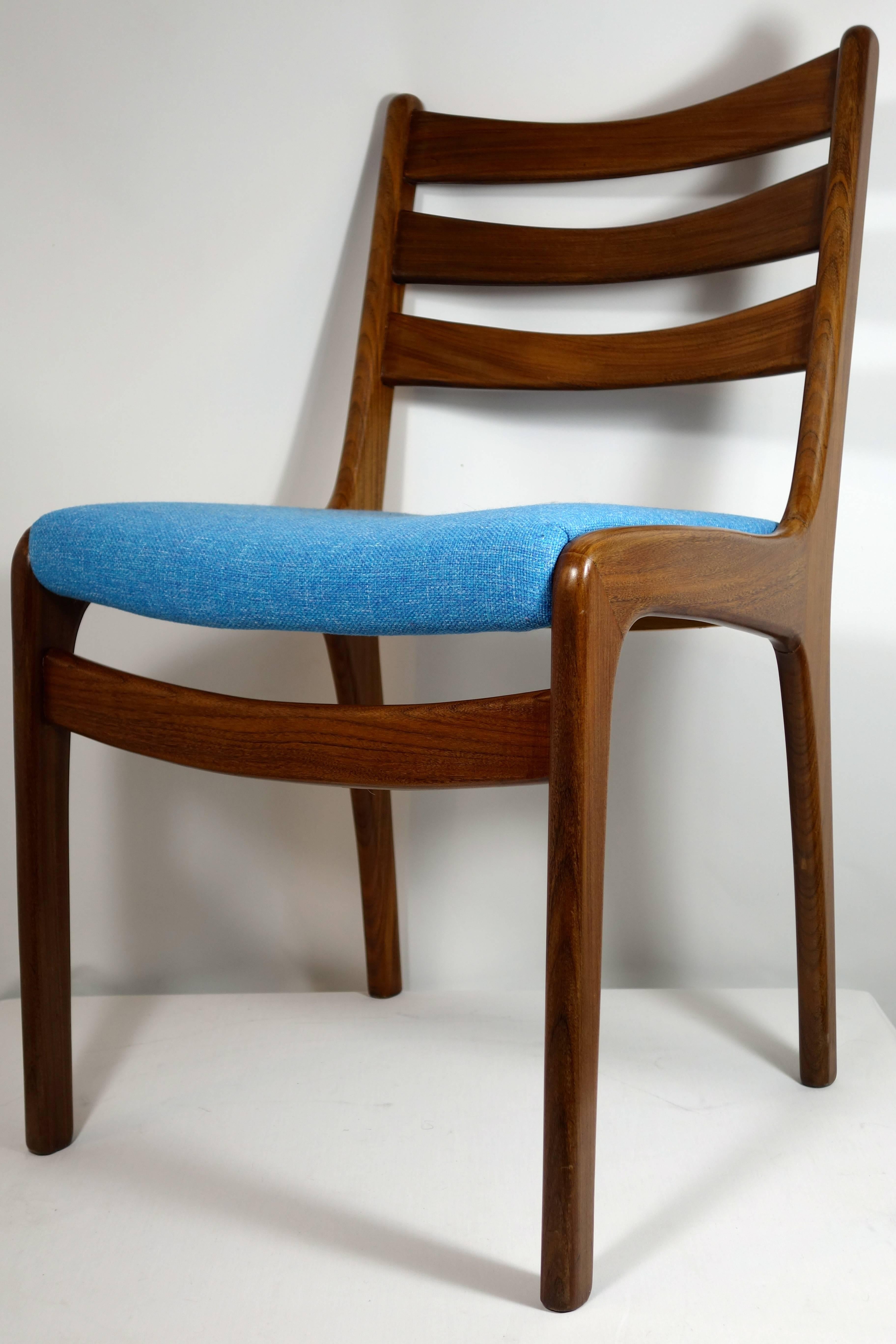 Set of Four Midcentury Scandinavian Teak Dining Chairs Blue Fabric 1960's 5