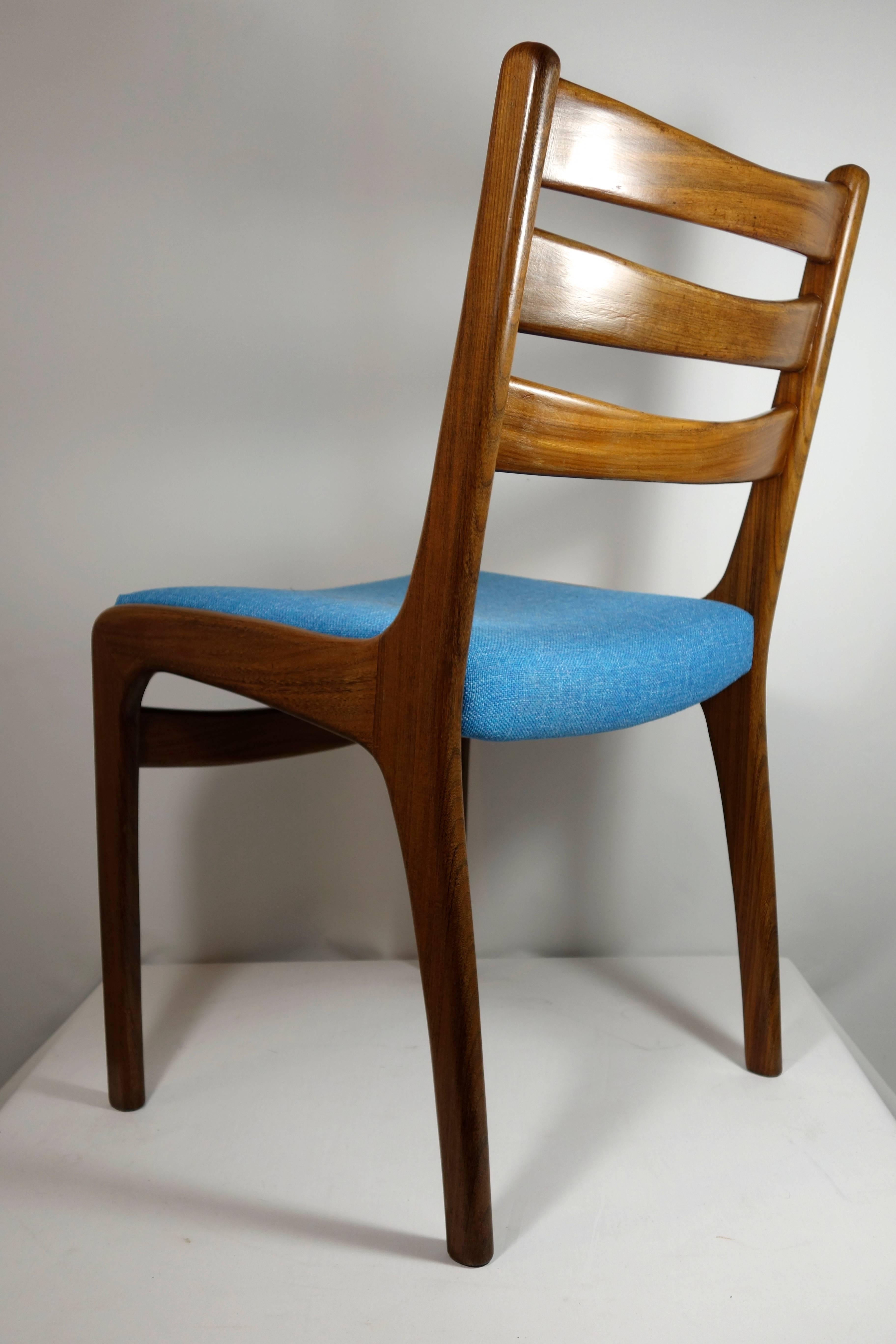 20th Century Set of Four Midcentury Scandinavian Teak Dining Chairs Blue Fabric 1960's