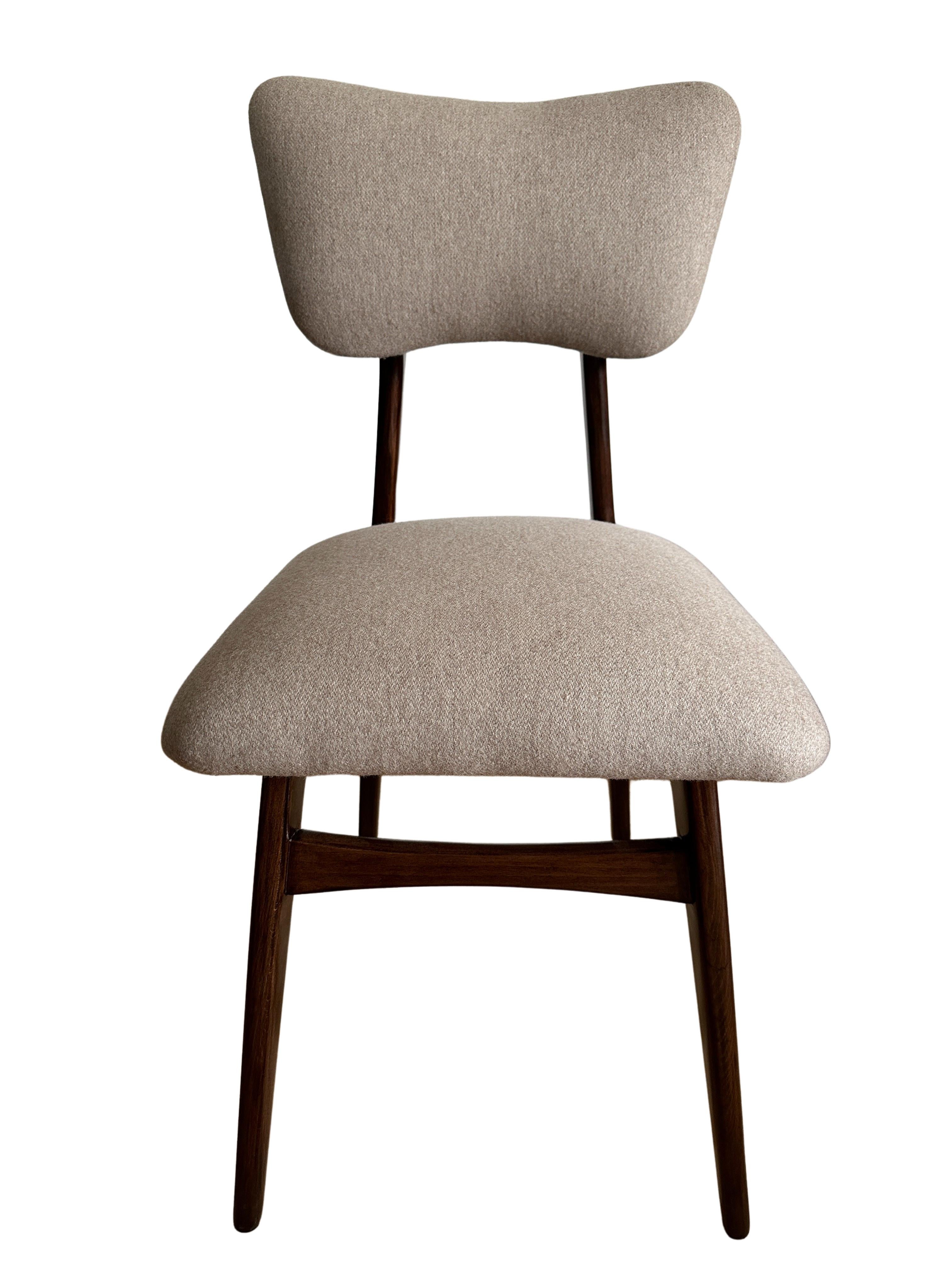 20th Century Set of 4 Midcentury Dining Chairs in Beige Wool Upholstery, Poland, 1960s For Sale
