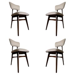Set of 4 Midcentury Dining Chairs in Beige Wool Upholstery, Poland, 1960s