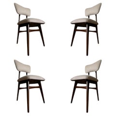 Vintage Set of 4 Midcentury Dining Chairs in Beige Wool Upholstery, Poland, 1960s