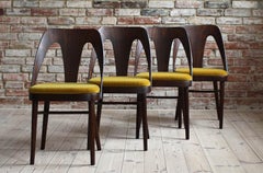 Set of 4 Midcentury Dining Chairs in Honey Yellow Mohair by Kvadrat