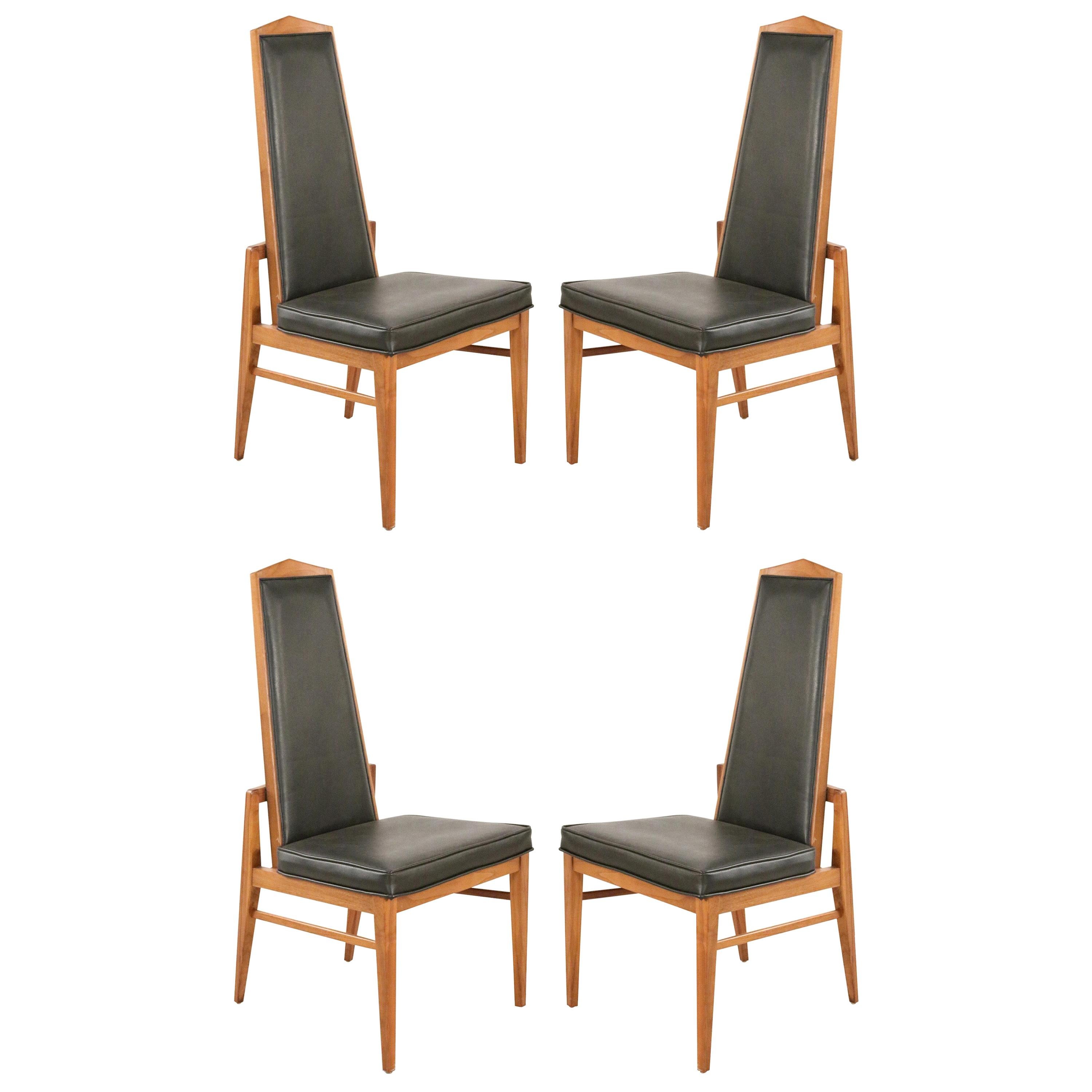 Foster-McDavid ensemble de 4 chaises de salle à manger en vinyle noir du milieu du siècle dernier