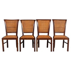 Ensemble de 4 chaises en rotin de style français du milieu du siècle