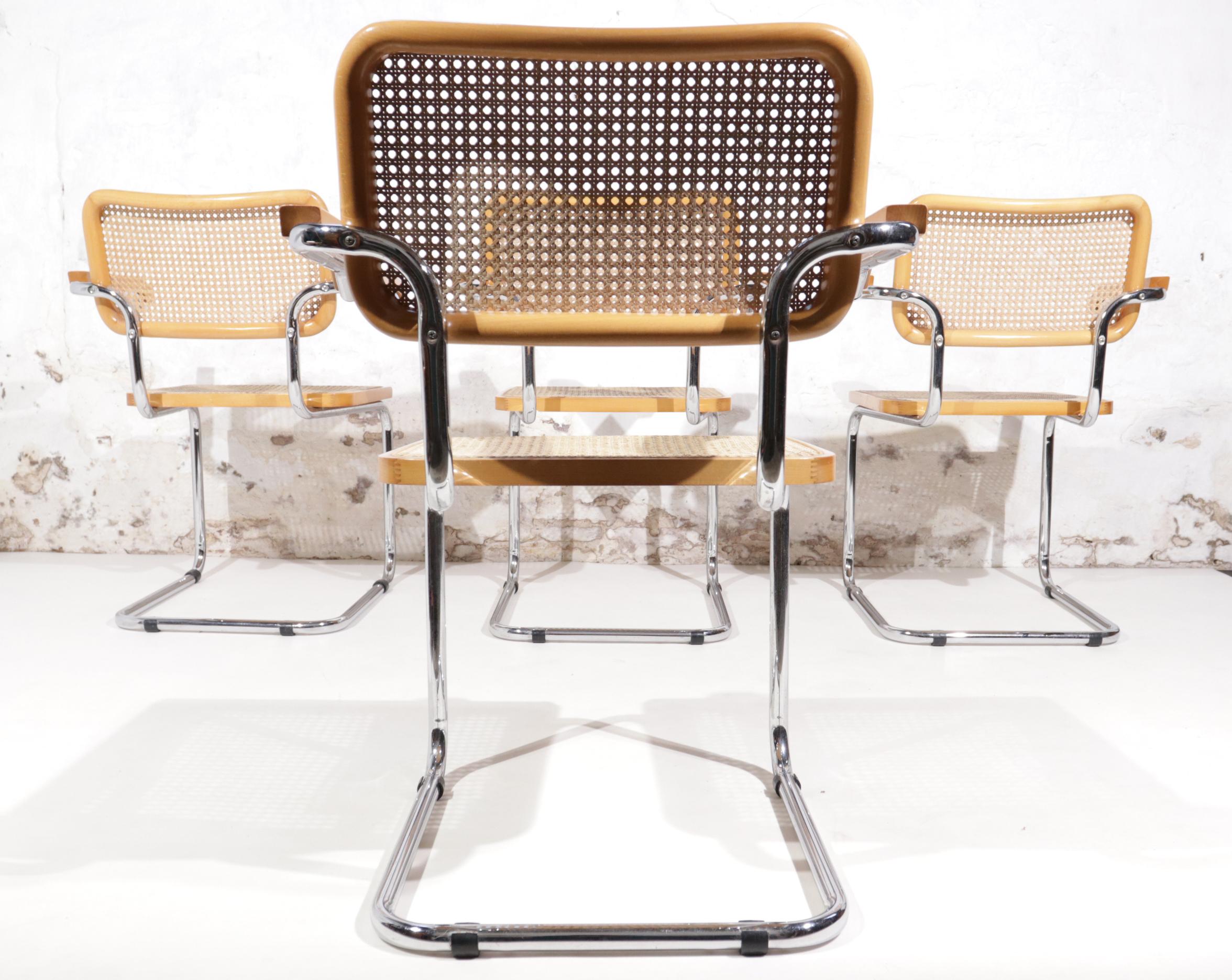Bauhaus Set of 4 Midcentury Marcel Breuer S64 Cesca Chairs, Fasem Italy