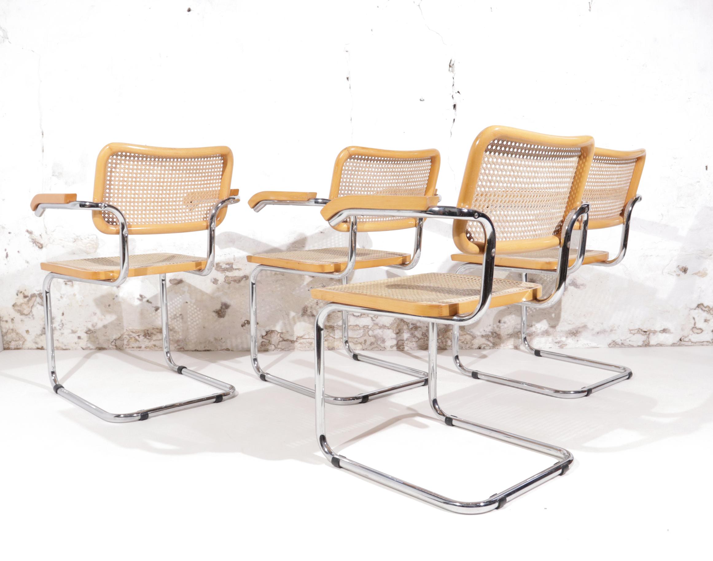 Set of 4 Midcentury Marcel Breuer S64 Cesca Chairs, Fasem Italy In Good Condition In Boven Leeuwen, NL