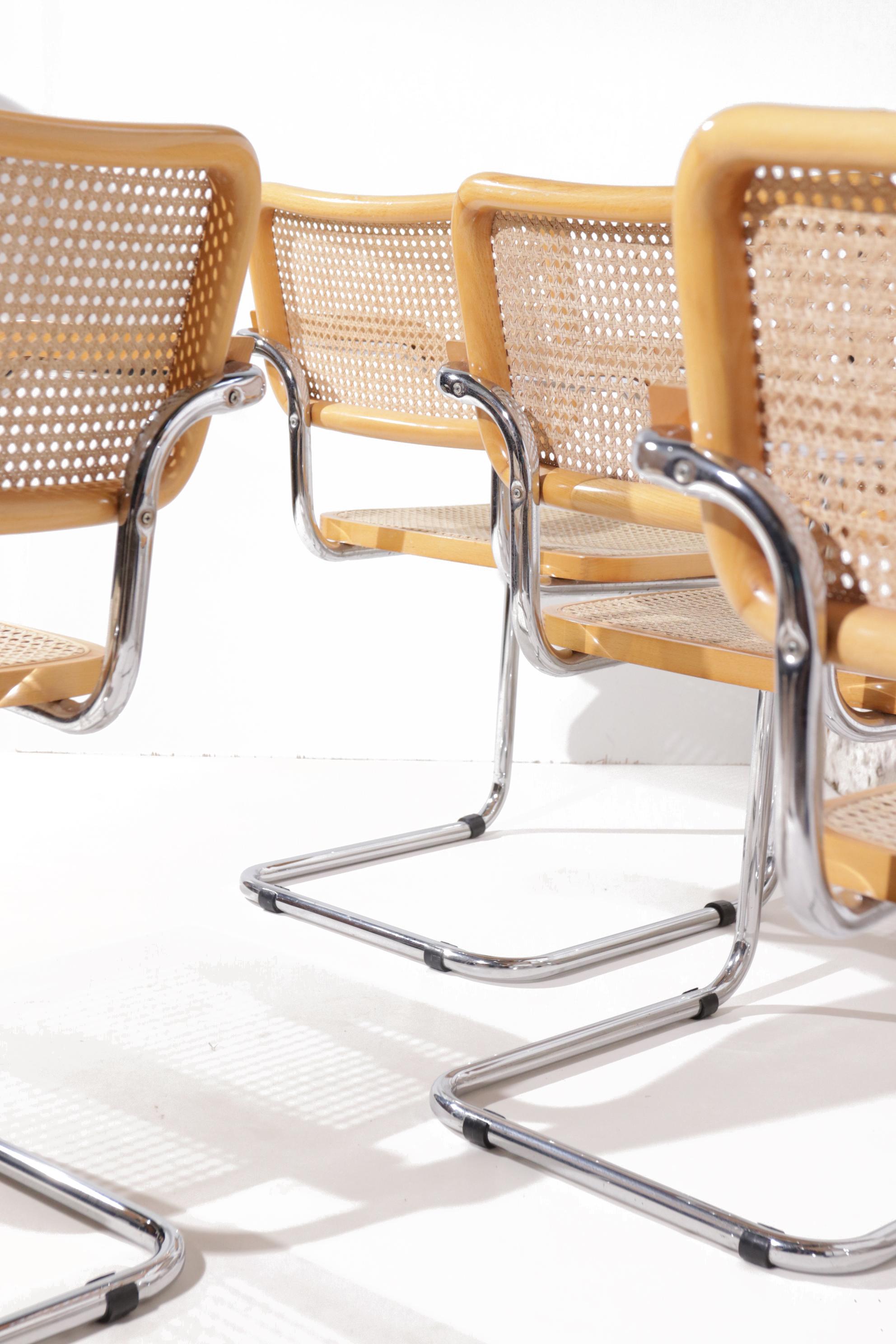 Metal Set of 4 Midcentury Marcel Breuer S64 Cesca Chairs, Fasem Italy