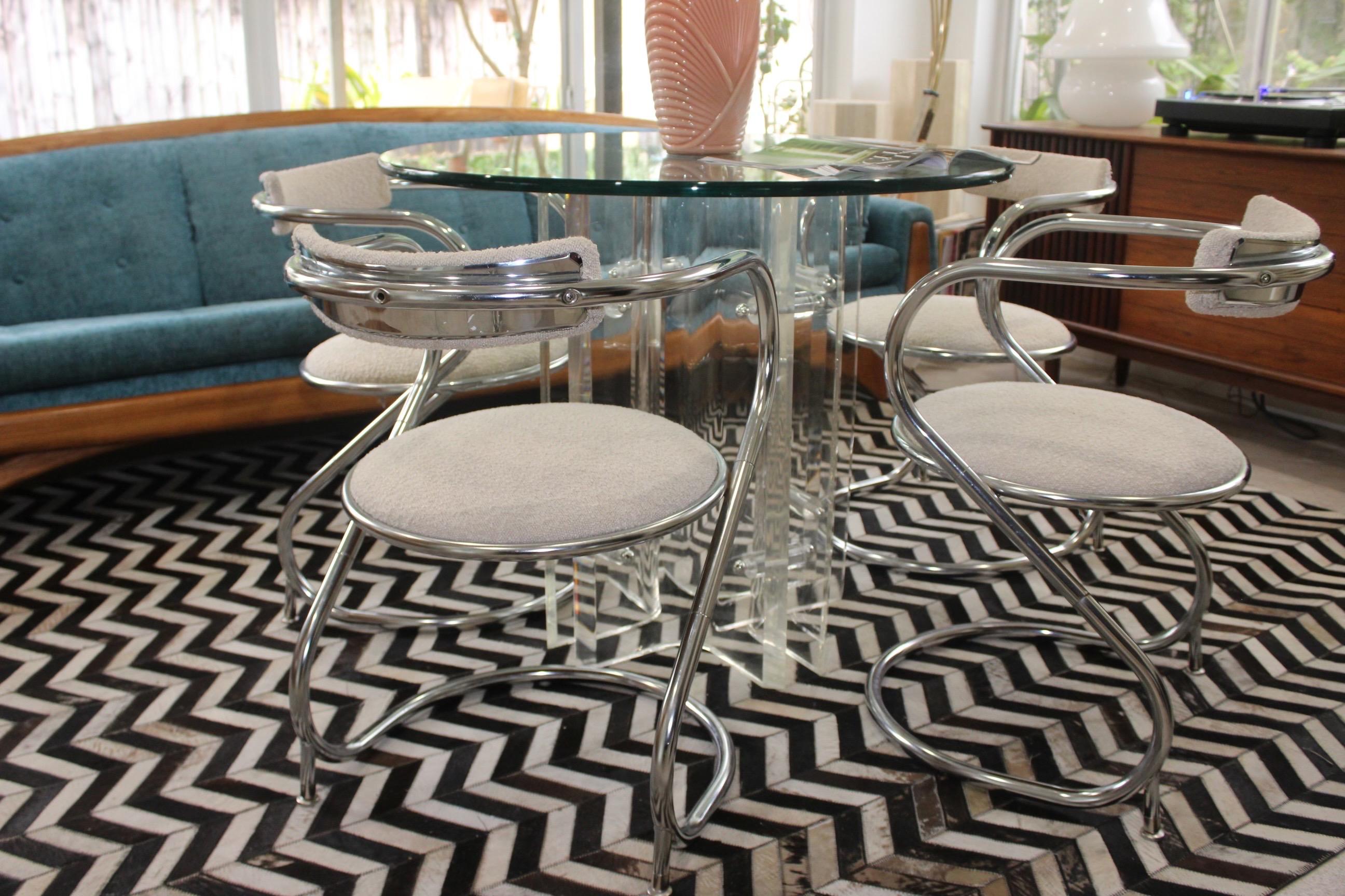 Set of 4 Midcentury Modern Chrome and Boucle Reverse Cantilever Chairs 7
