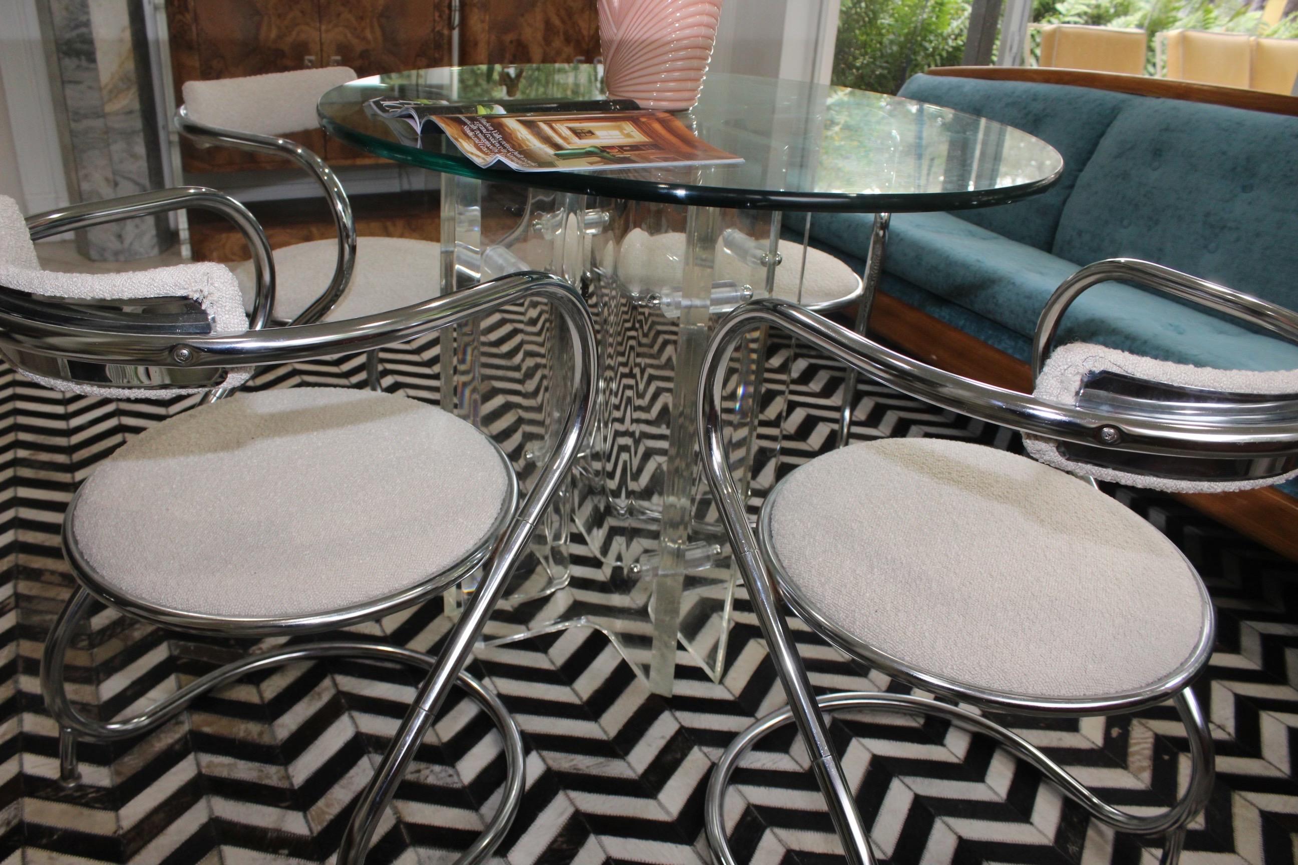 Set of 4 Midcentury Modern Chrome and Boucle Reverse Cantilever Chairs 8