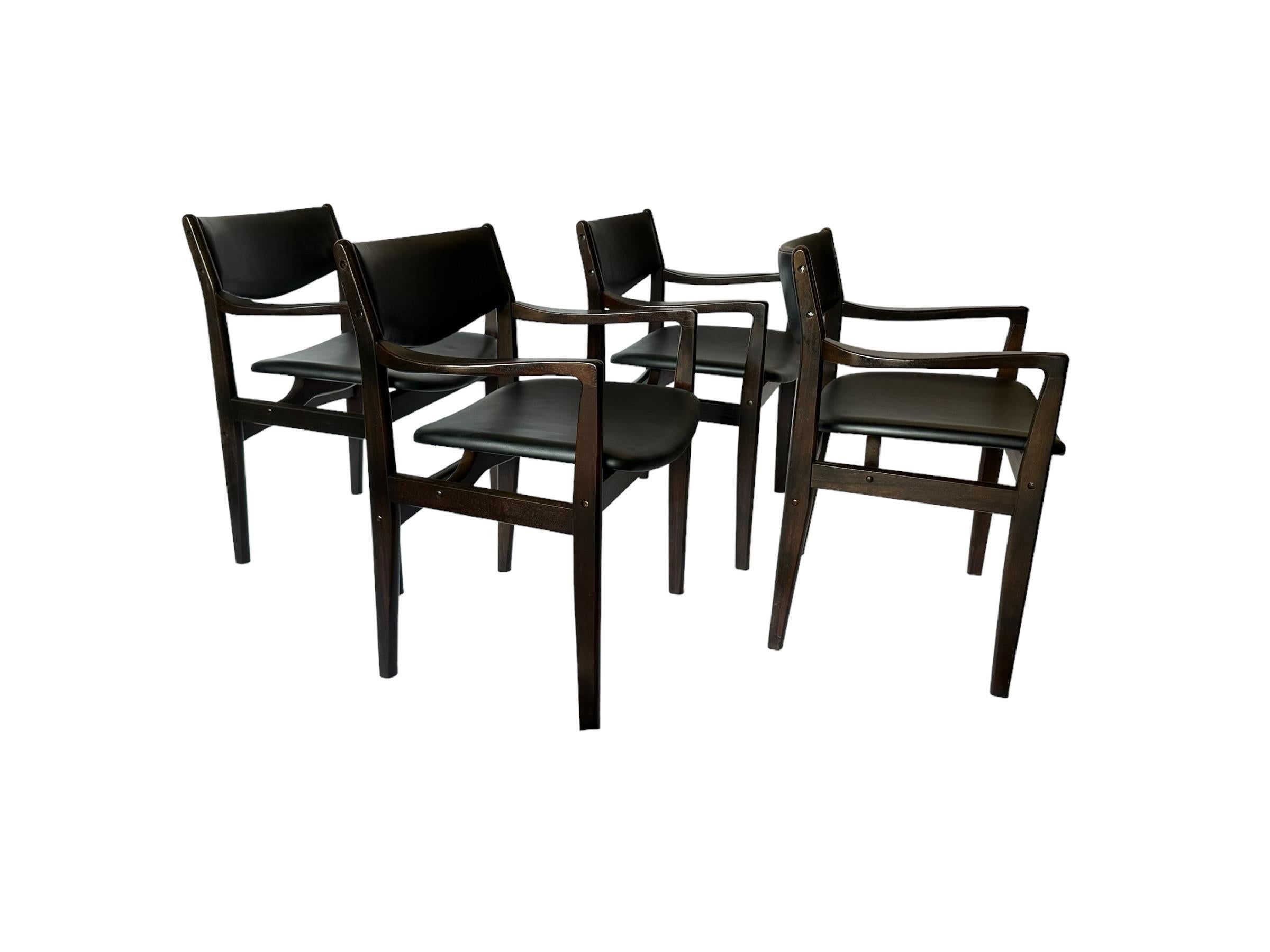 Set of 4 Midcentury Modern Danish Style Hardwood Dining Chairs For Sale 4